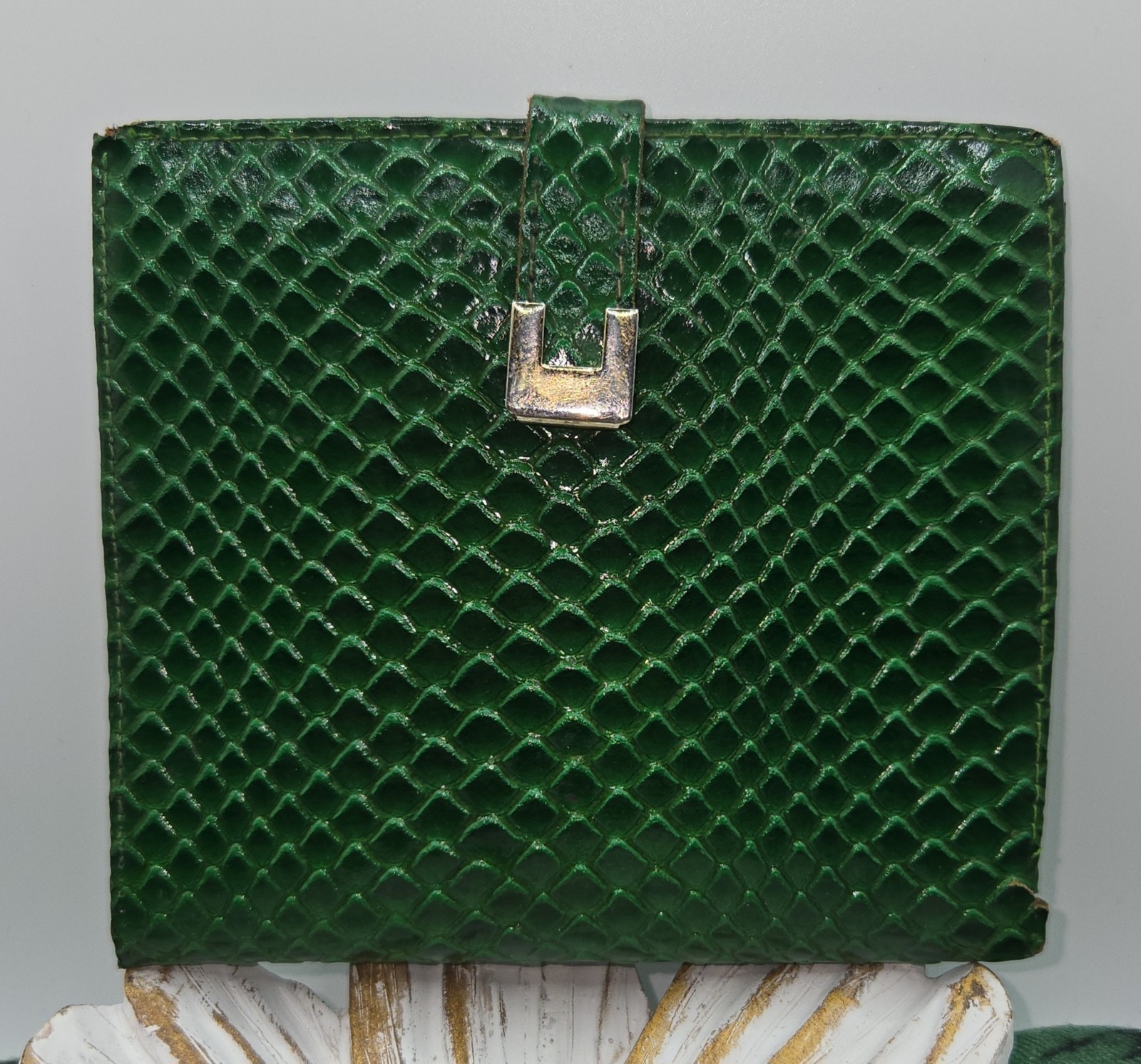 VTG Bond Street Original Green Faux Snake Skin Wallet Coin Purse Mid-Century