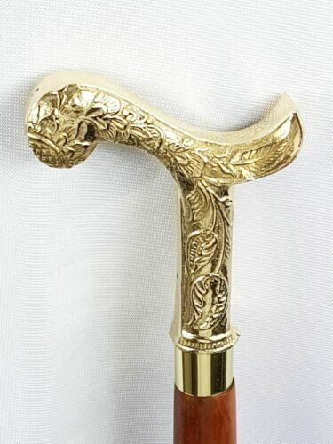 SOLID BRASS VICTORIAN BRASS DERBY HANDLE Antique Walking Stick Wooden Cane Gift