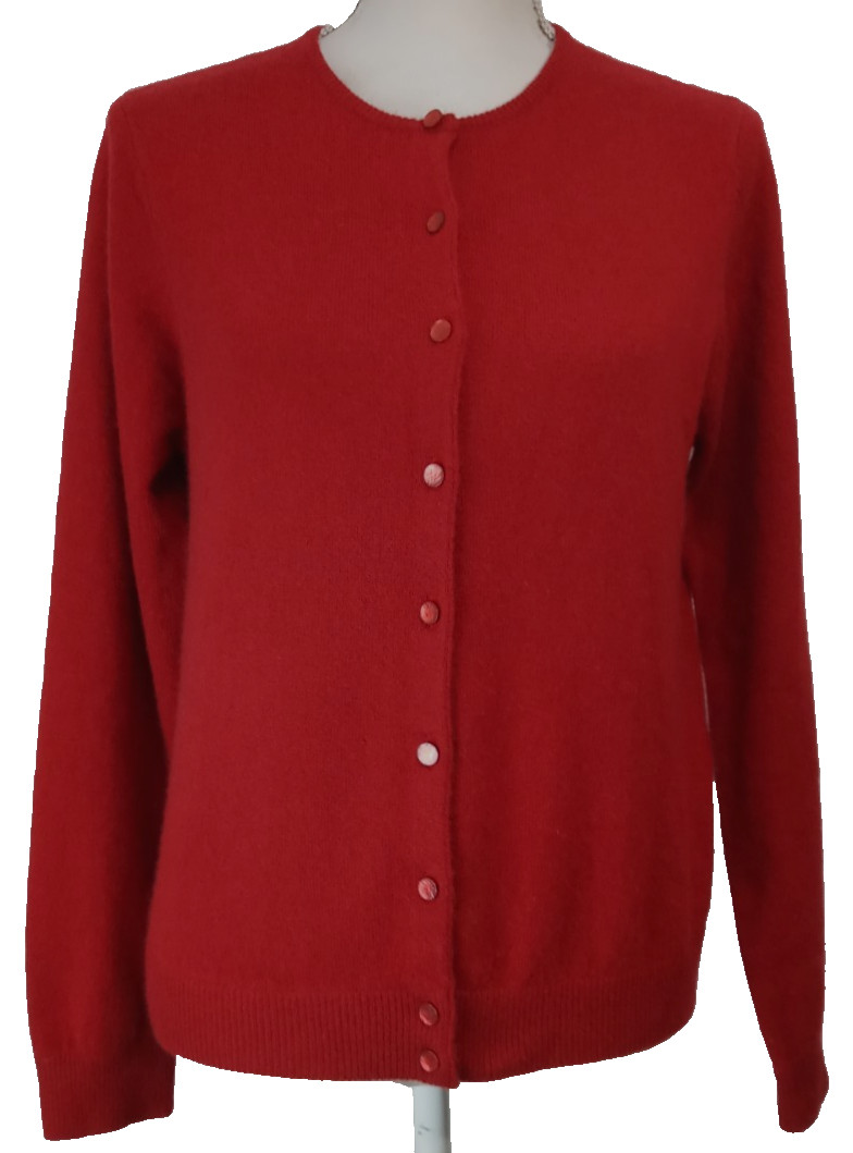 Preppy Classic VINTAGE White & Warren Cardigan Sweater Women’s L CASHMERE Red