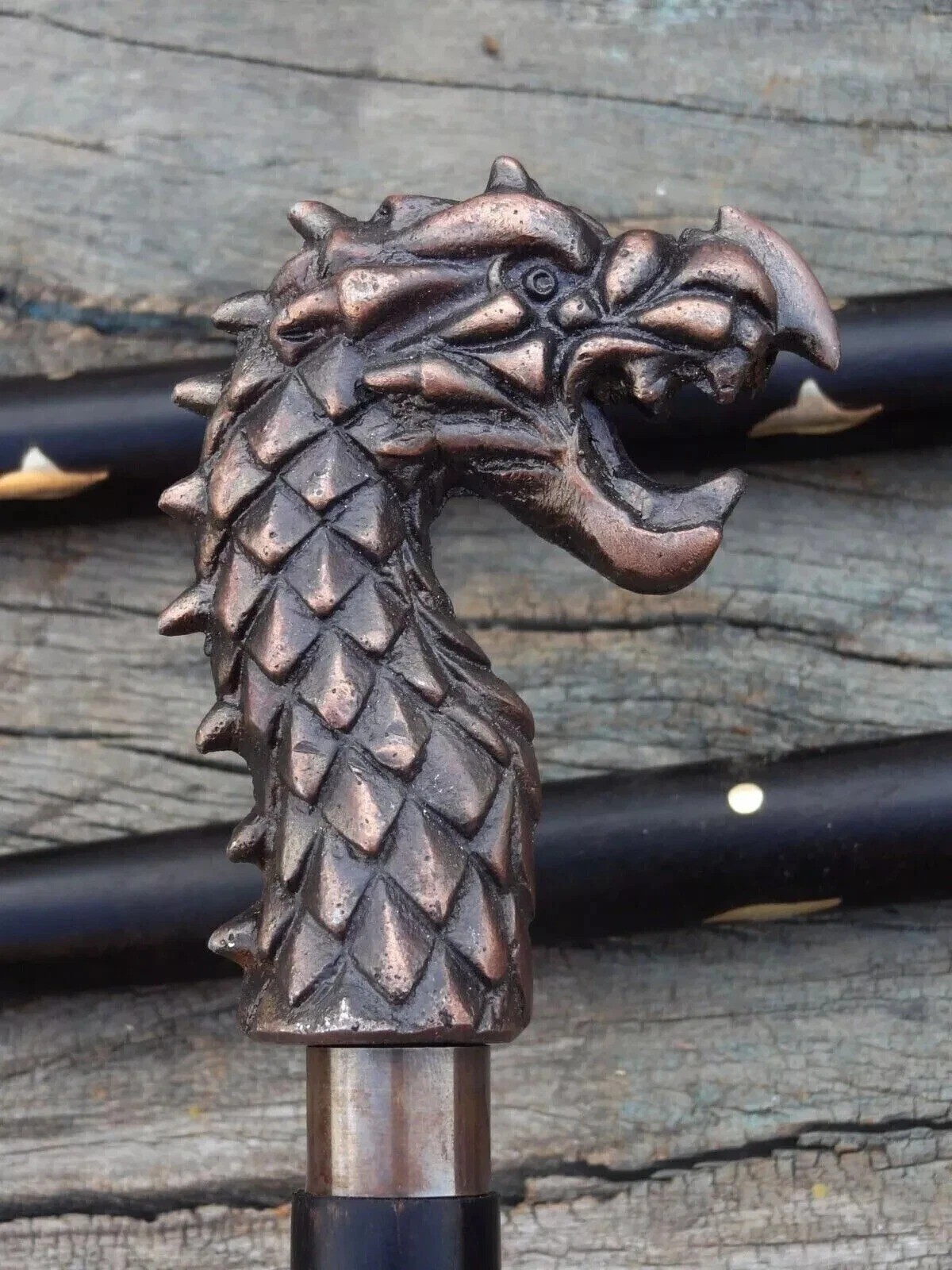 Dragon Head Walking Cane – 36” Medieval Fantasy Stick | Brass Gothic Handle – Co