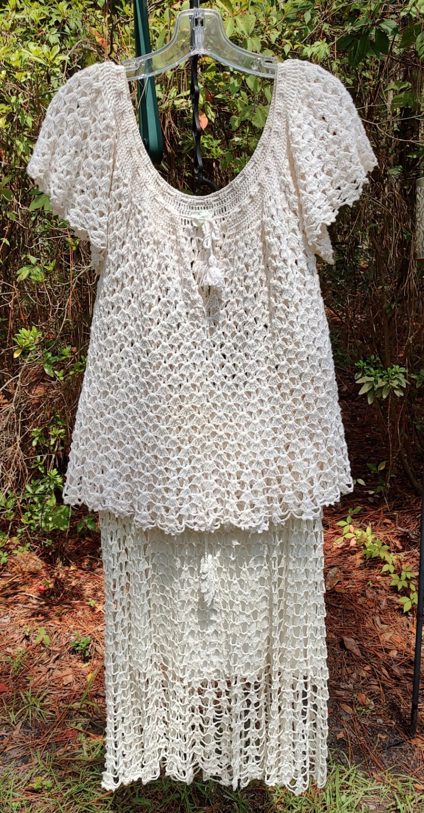 Vtg 1970’s-80’s “Perled” Brand, Philippines Crochet 2 Pc (M) Top/Skirt, Boho