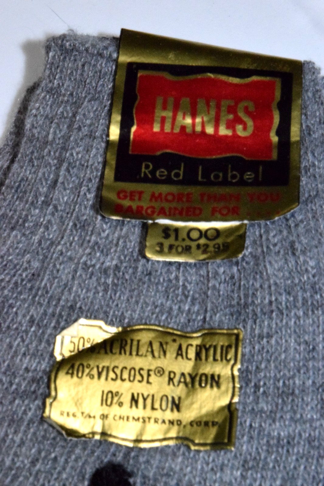 Argyle Socks VTG Hanes Red Label 60s Gray Red White Black Pole Argyle 11 x 9 NWT