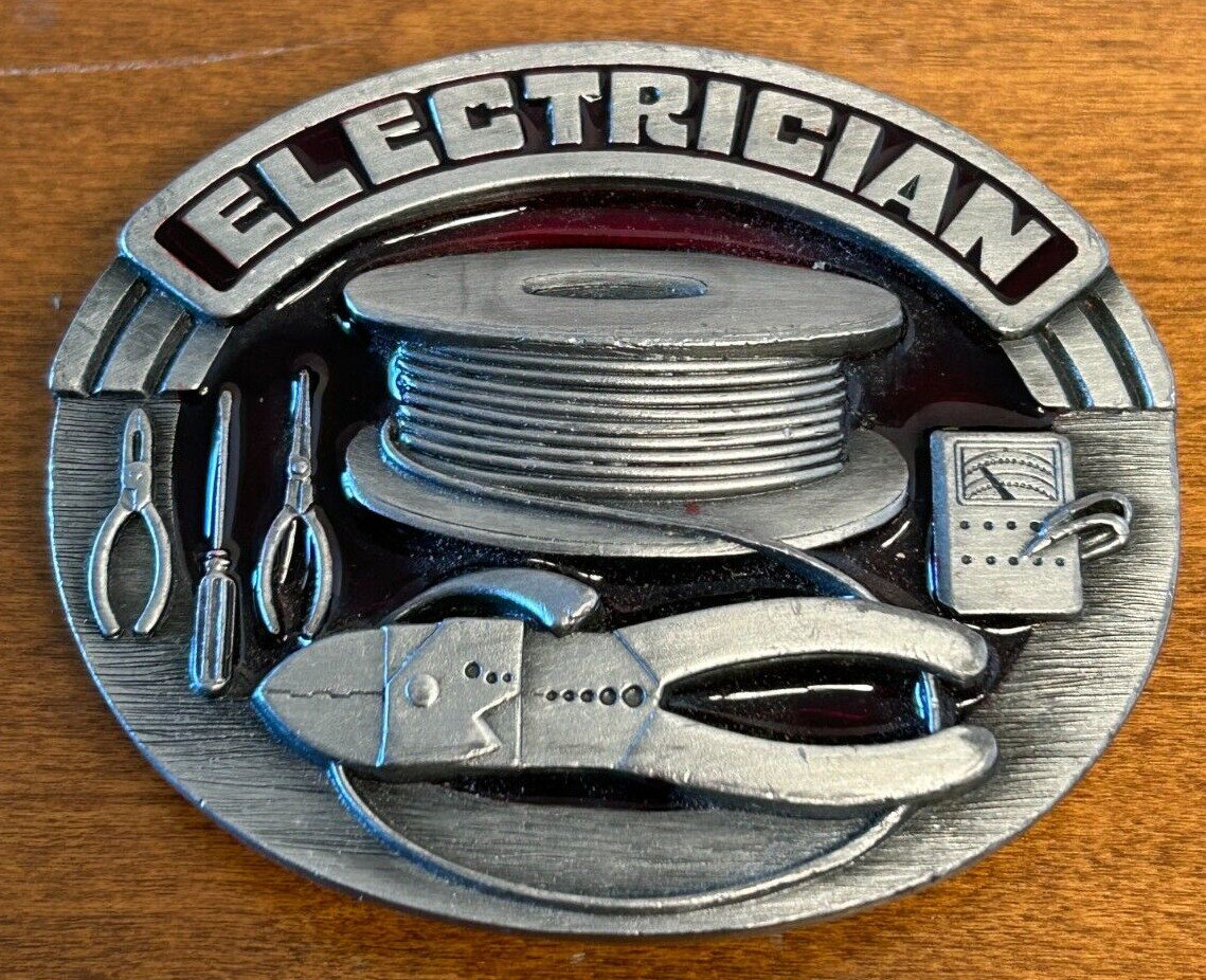 Electrician Belt Buckle Wires Pliers Testers Cutters Vintage 1992
