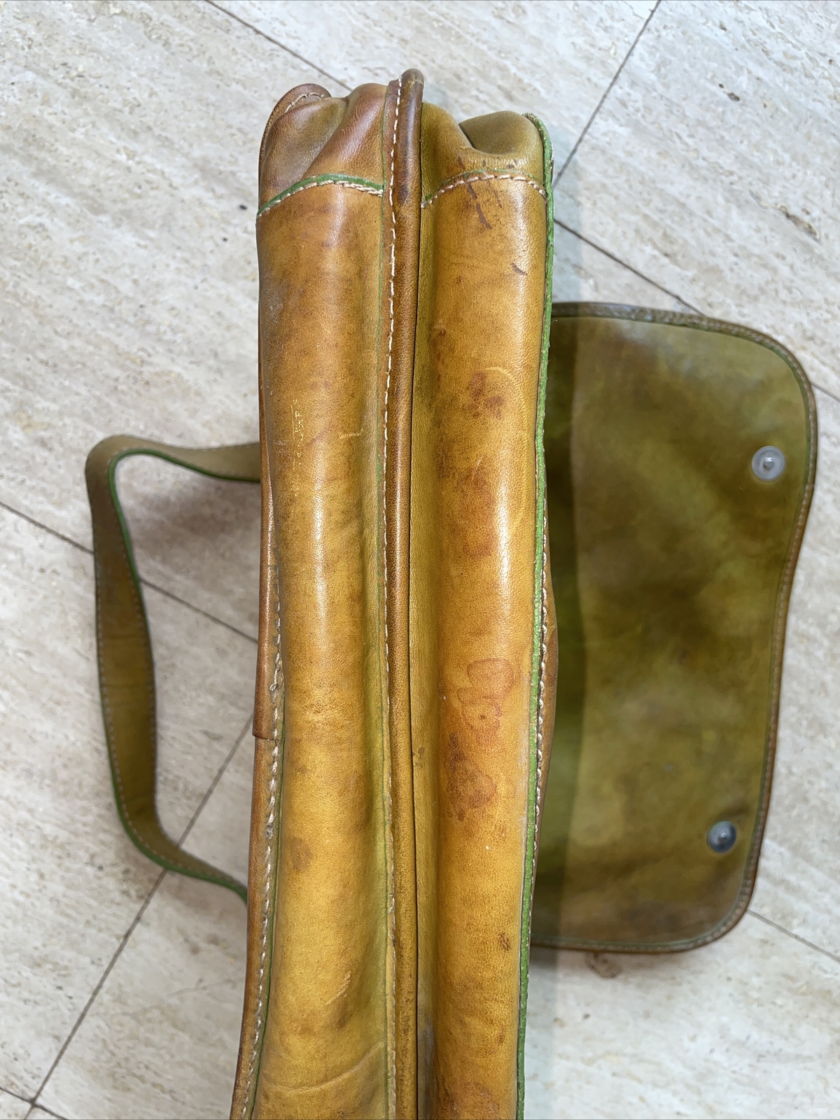 Cristina Rui Mustard Green Brown Leather Messenger Bag Rough Condition