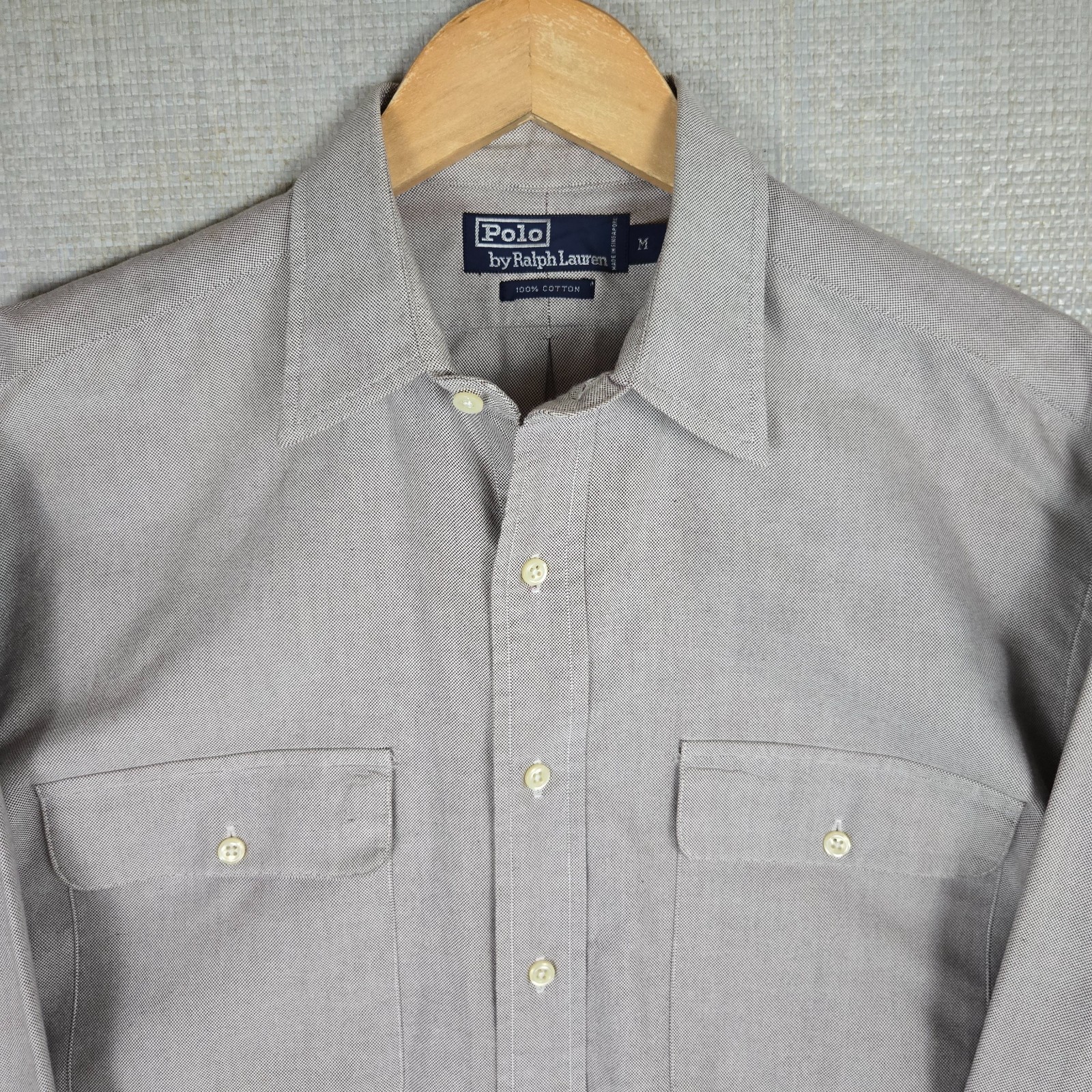 VTG POLO RALPH LAUREN Sz Medium Relaxed Thick Cotton Work Shirt Pockets Mens