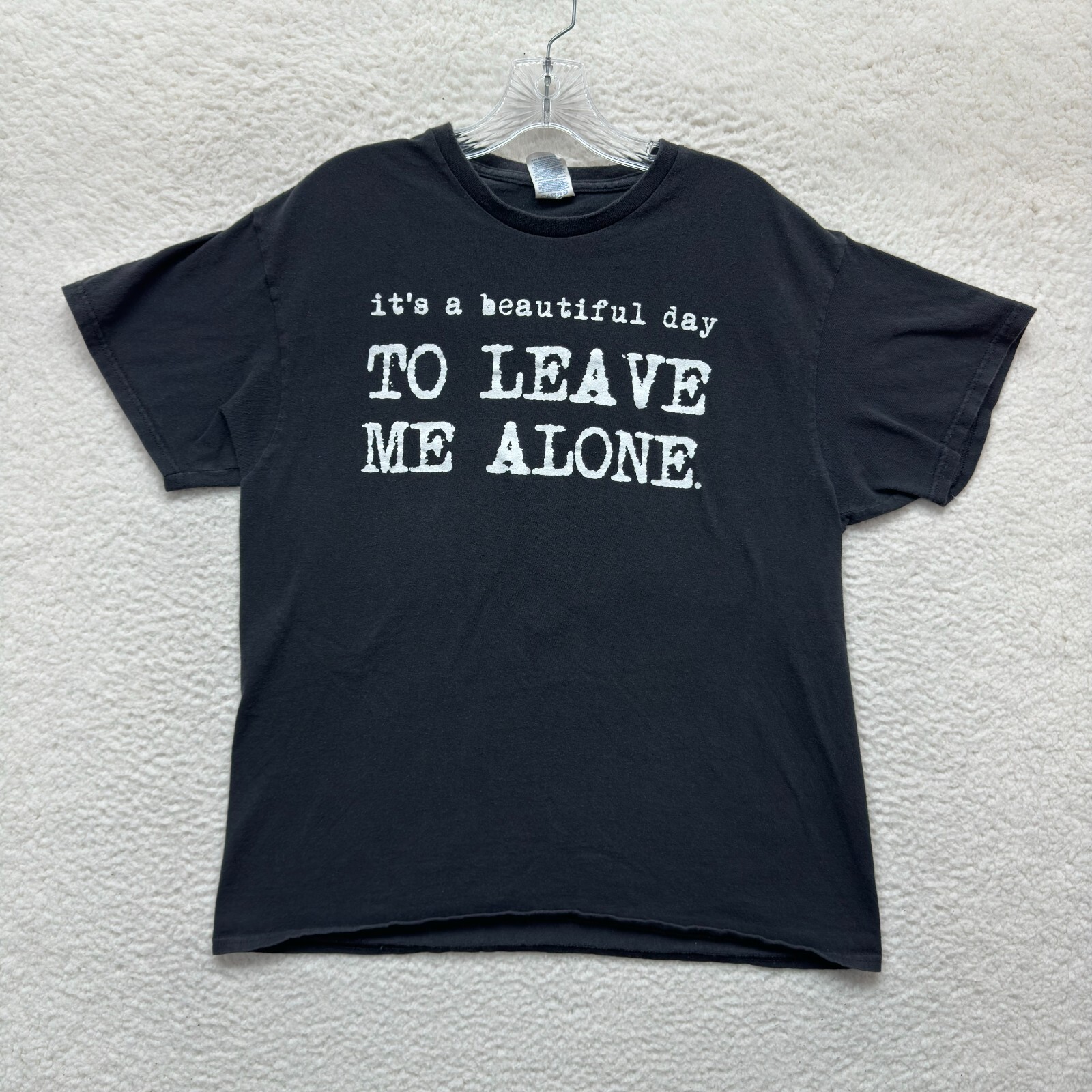 Y2K Vintage Delta Pro Weight T-Shirt Large Black Funny Joke Humor Leave Me Alone