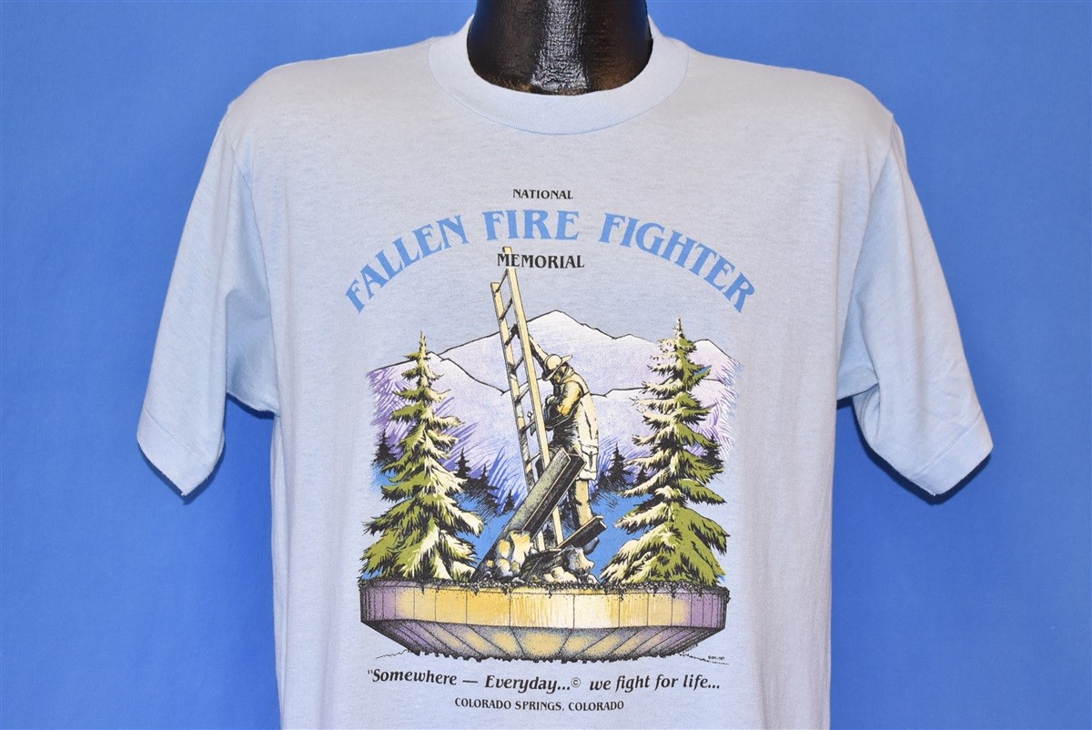 vintage 80s FALLEN FIRE FIGHTER MEMORIAL COLORADO SPRINGS BLUE t-shirt LARGE L