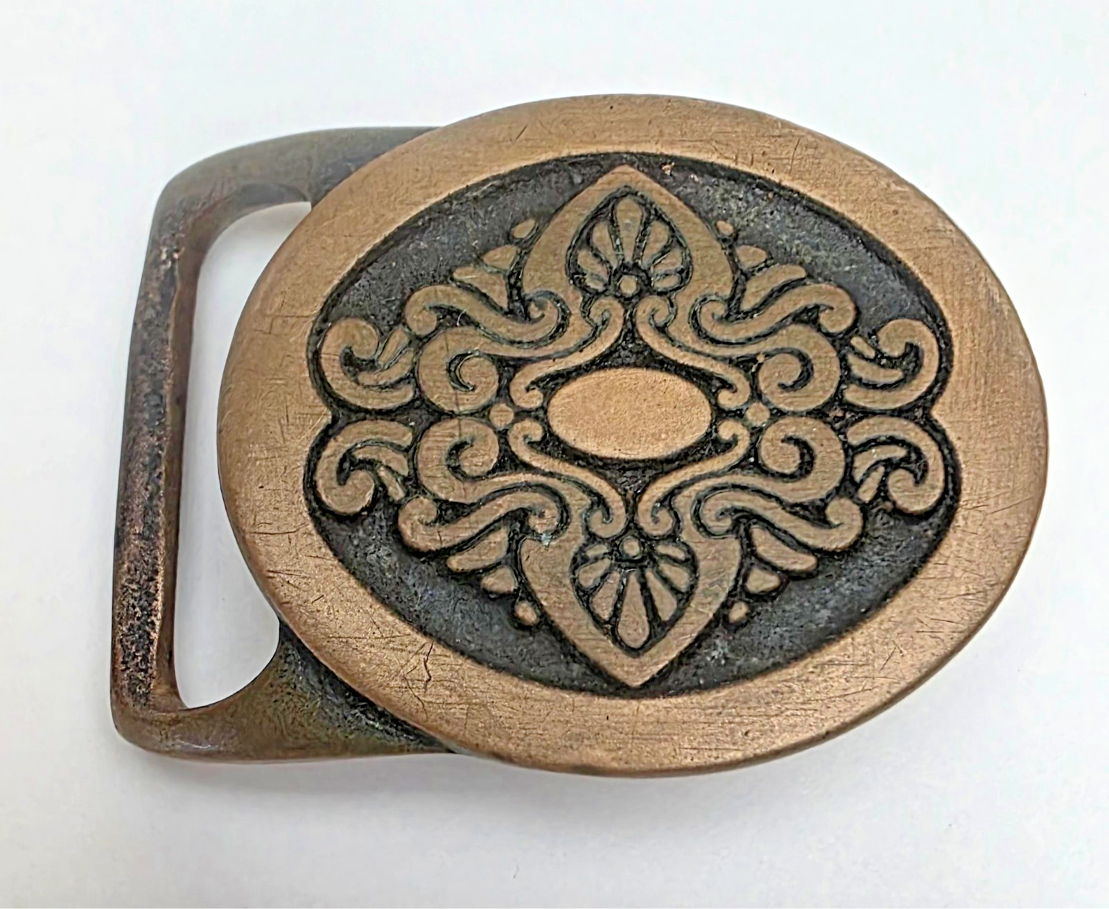 Vintage 1979 Tech Ether Guild Inc ‘Brocade’ brass belt buckle, original patina