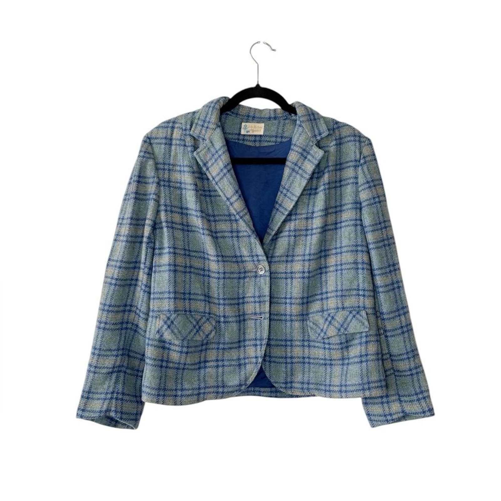 Vintage 60s John Meyer of Norwich Glen Plaid Wool Blazer Blue Tweed M/L