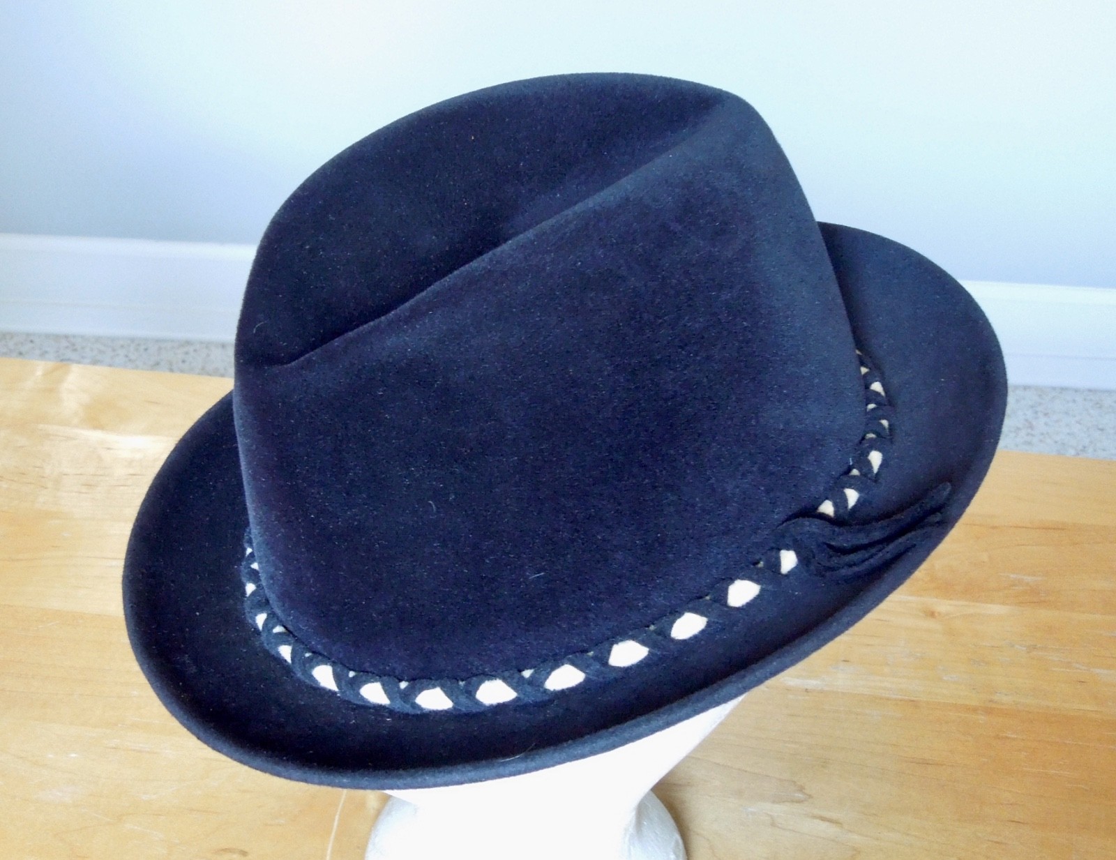 Vintage 1950s Fléchet French Fedora Hat Navy Blue Rabbit Fur Felt Size 58 7 1/4