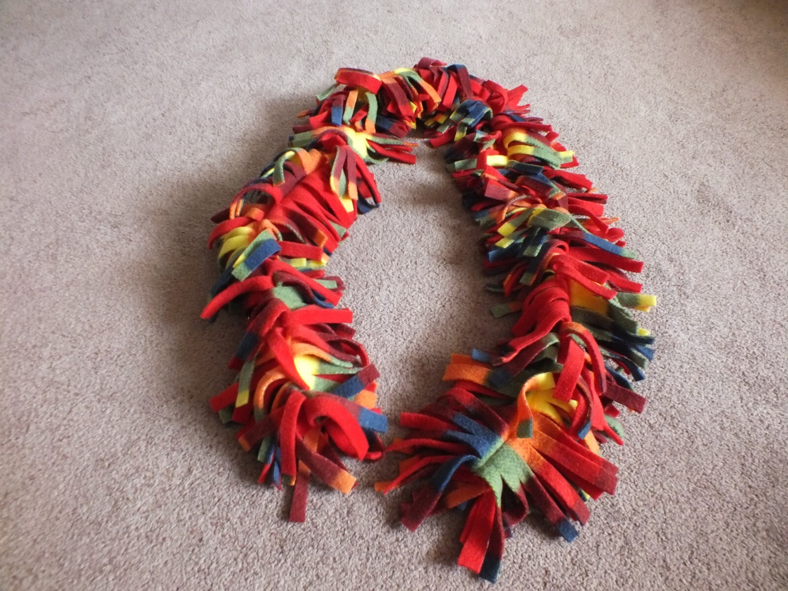 Upcycled Repurposed Fleece Scarf Handmade Fun Fringe Boa Bold Colors 56×6″ CUTE