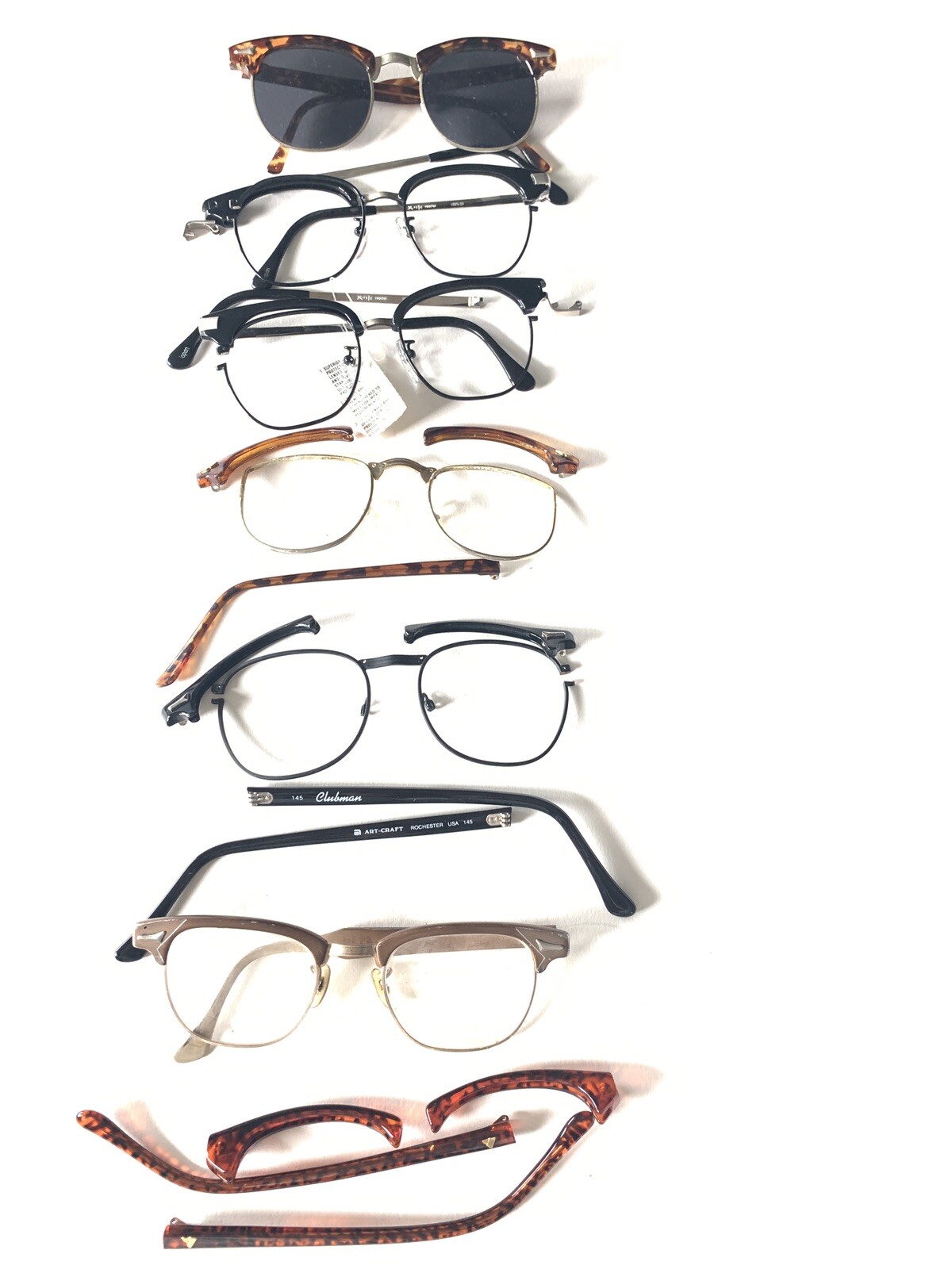 VINTAGE LOT EYEGLASSES Clubman Artcraft 2 full pairand parts cateye frames bg35