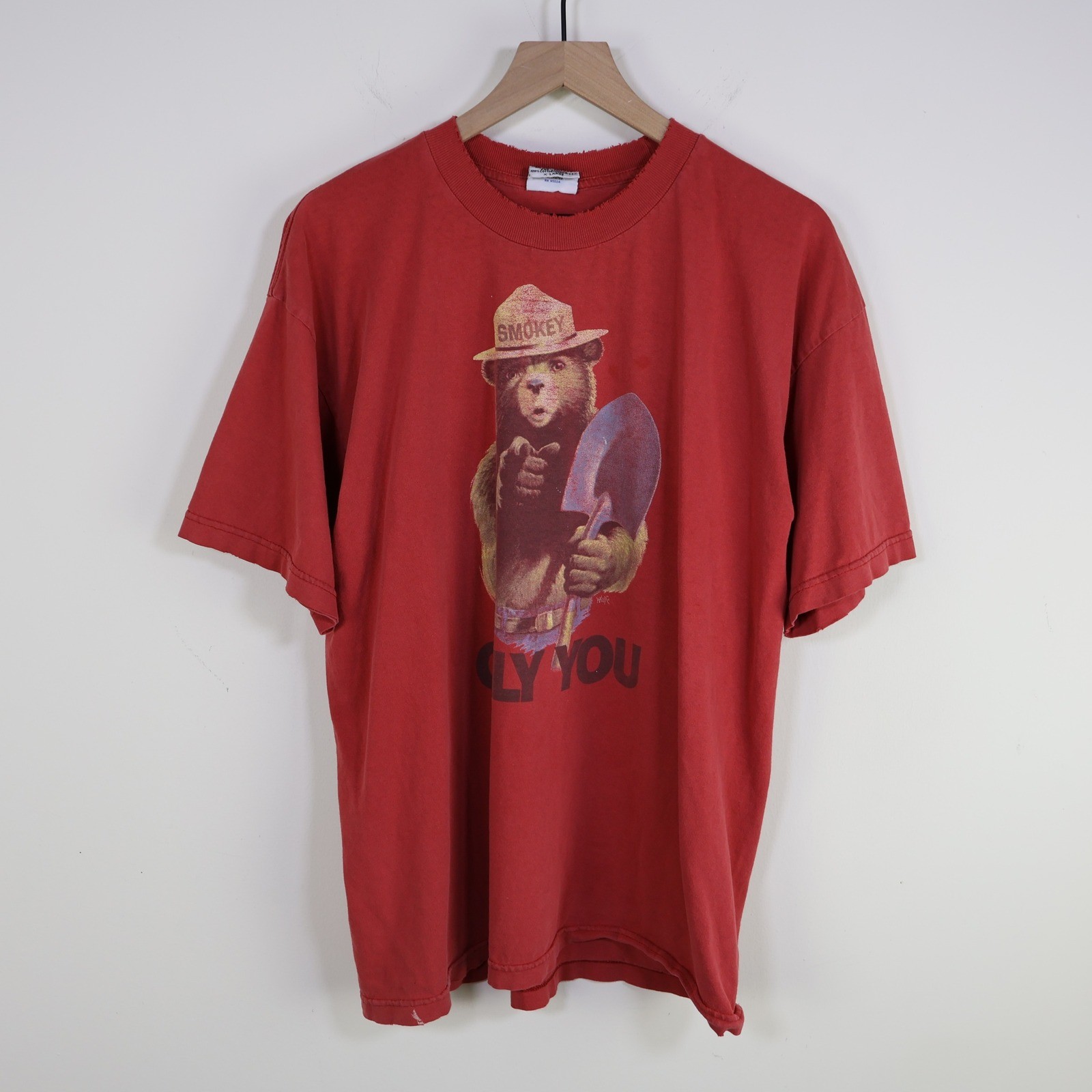 Smokey Bear Only You Graphic T-Shirt XL Red Grunge Thrashed Cotton