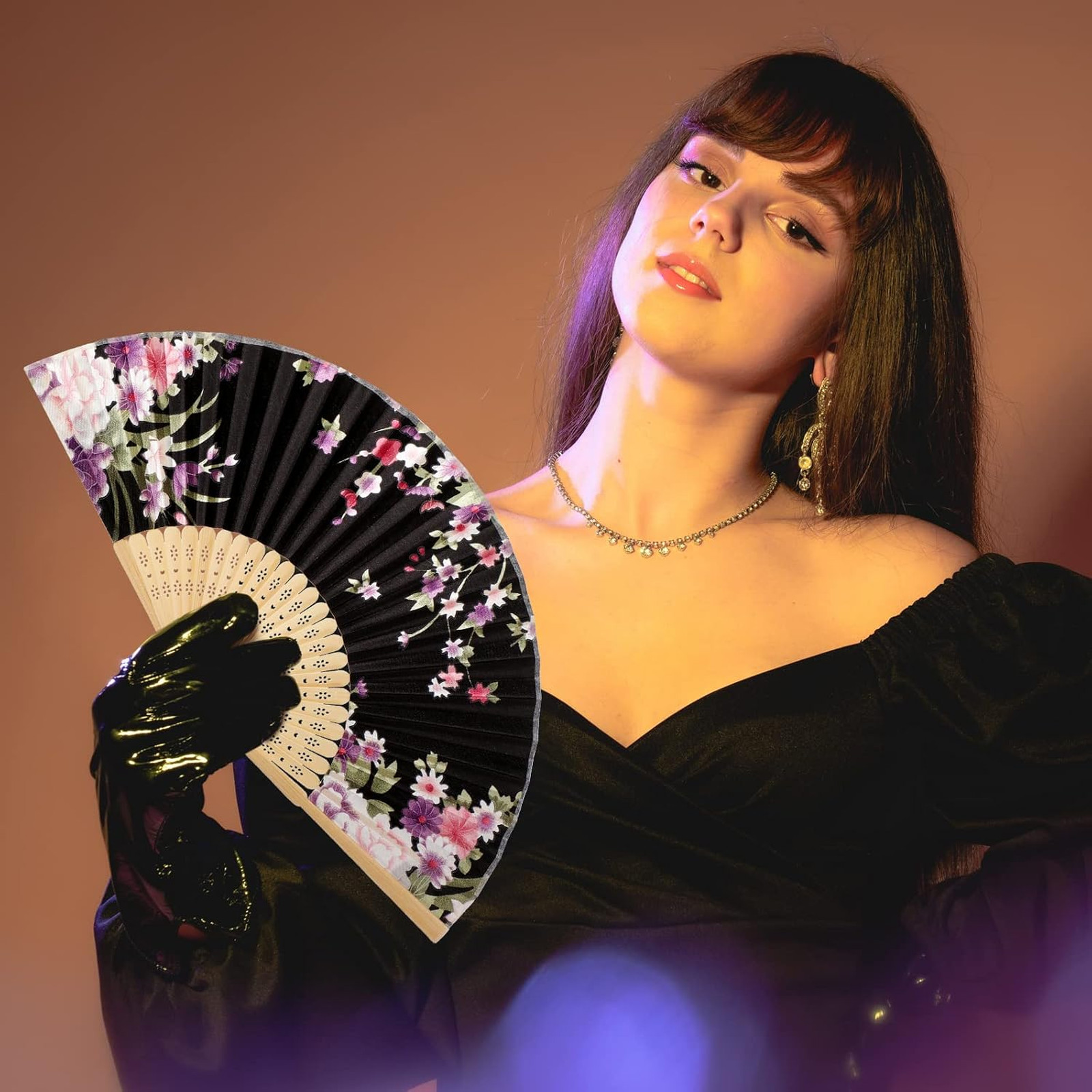 Decorative Folding Hand Fans 24 Pieces Floral Chinese Style Bamboo Rib for Women