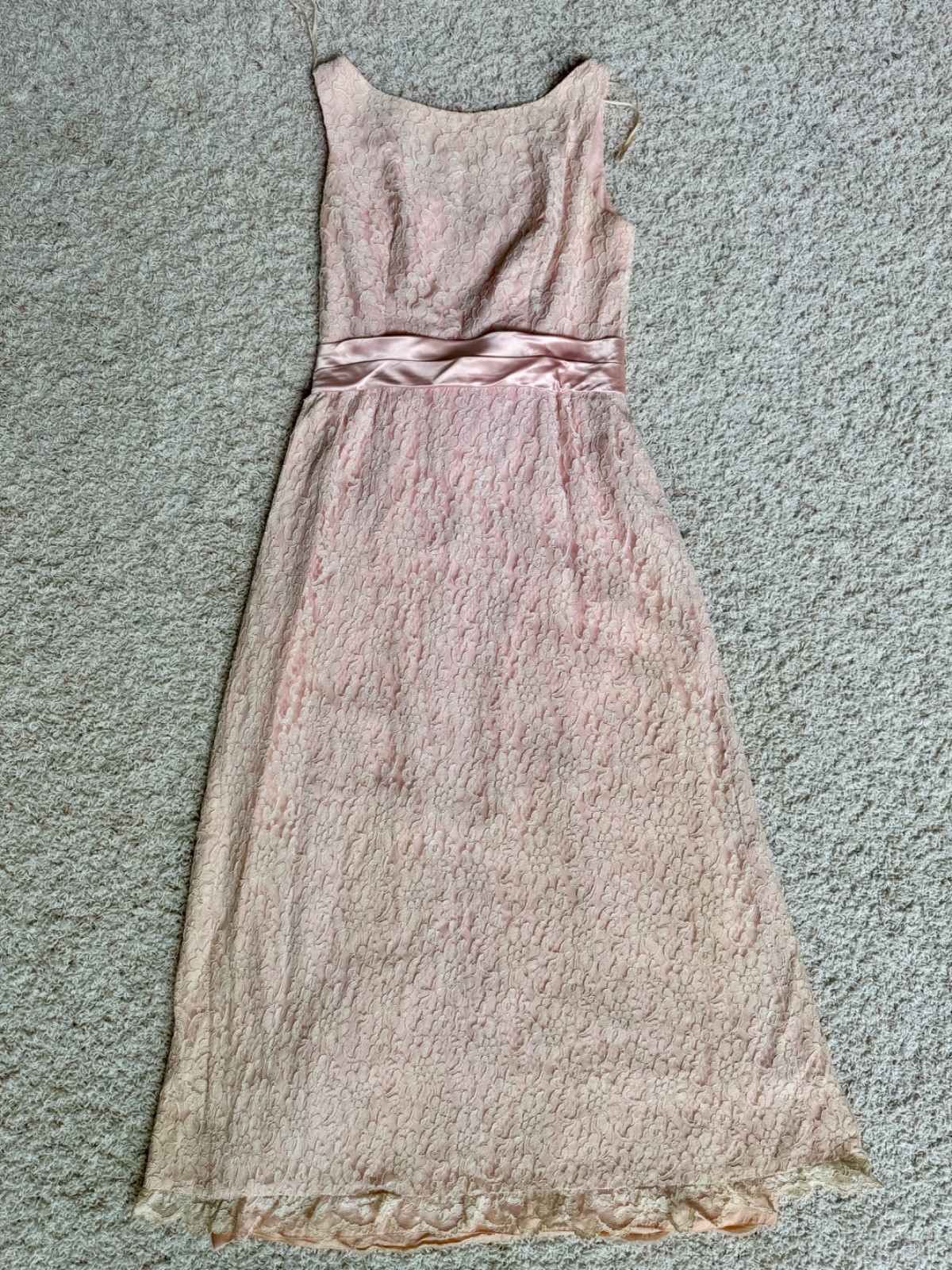 VTG Ruth Moore Union Pink Lace Maxi Dress Made USA 34” pit to pit (1053)