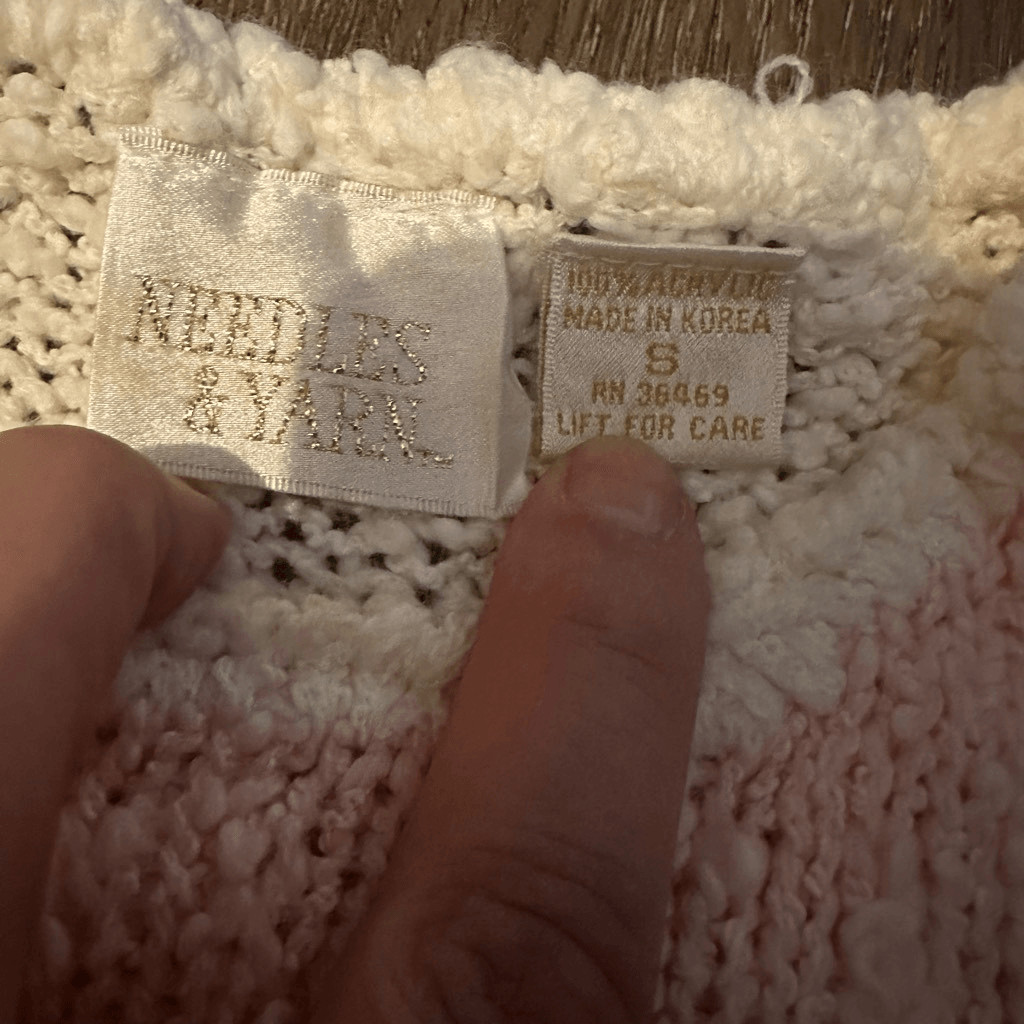 Vintage 80s Needles and Yarn Sweater Grandma Pastel Floral Applique Knit Size S