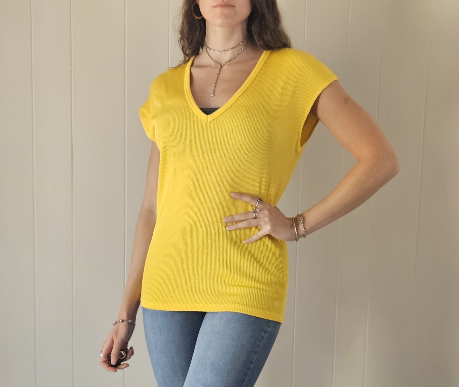 Vintage 1970s German Yellow Ribbed Blouse
