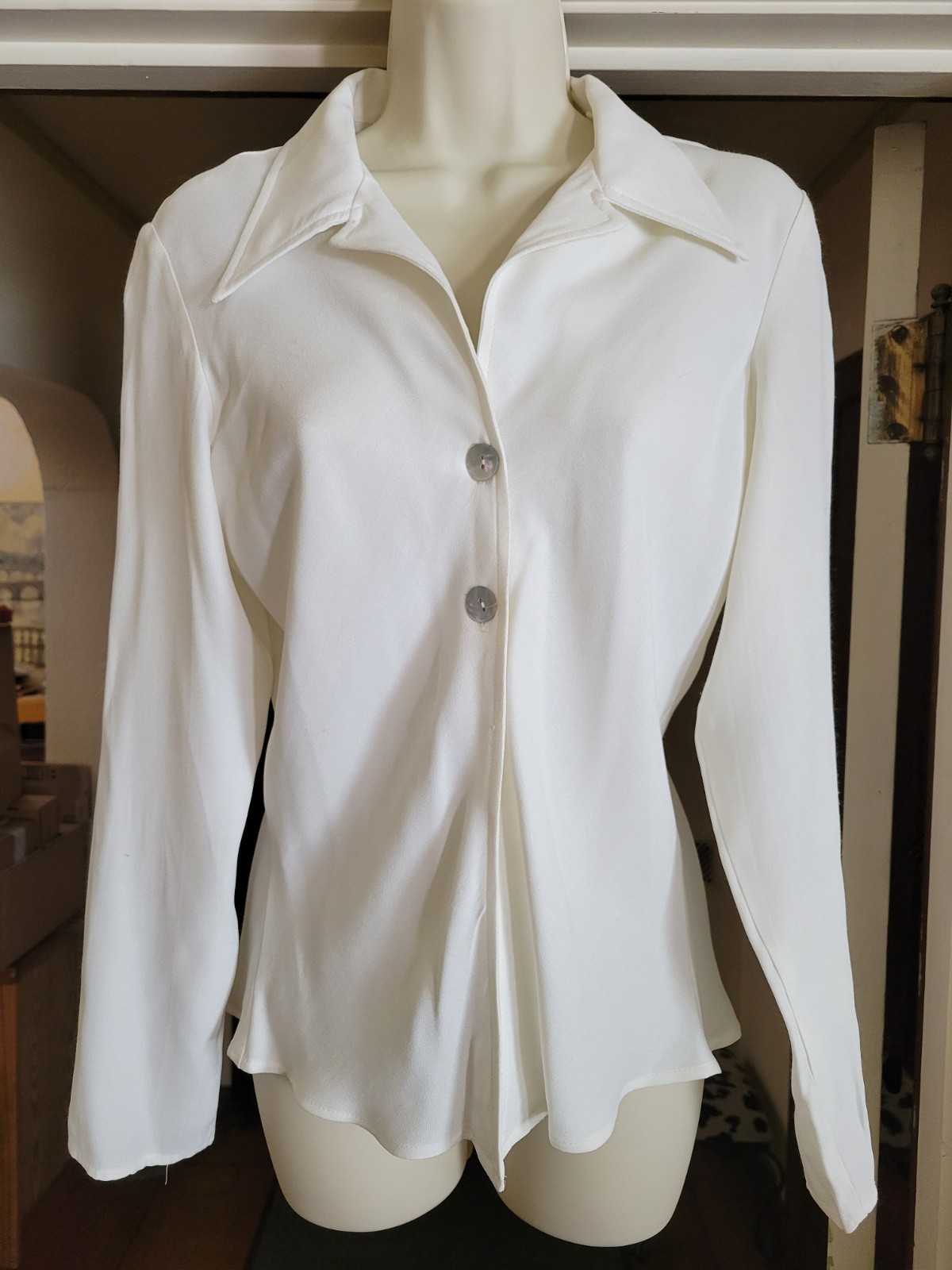 Vintage 18th Street Peekaboo Midriff Top – Off White – Long Sleeve – Large