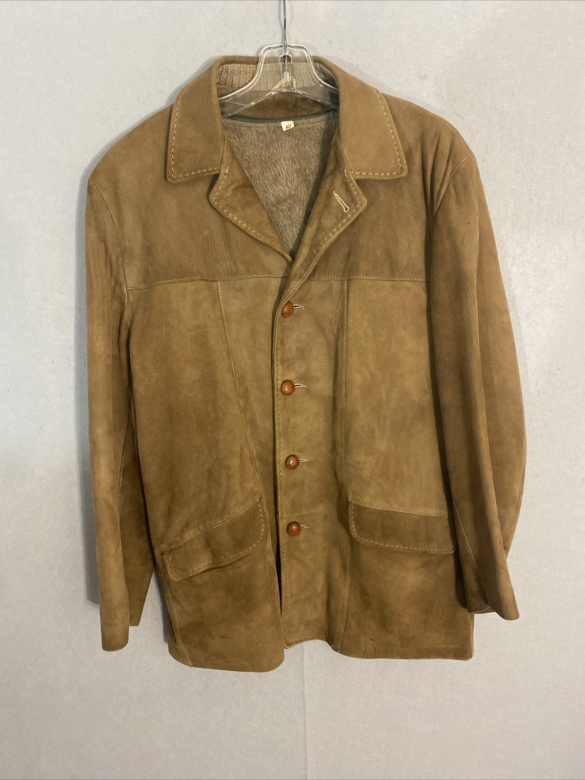 Vintage 1960s DuPont Quilon Soft Leather Jacket Faux Fur Lined Size 40 Stitched