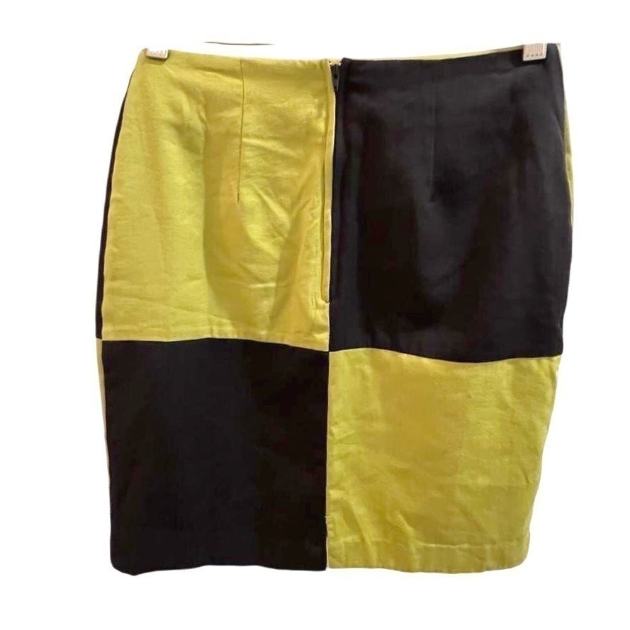 Vintage Tracy Evans LTD Lime Green Black Color Block Mini Skirt Size 7 Made USA