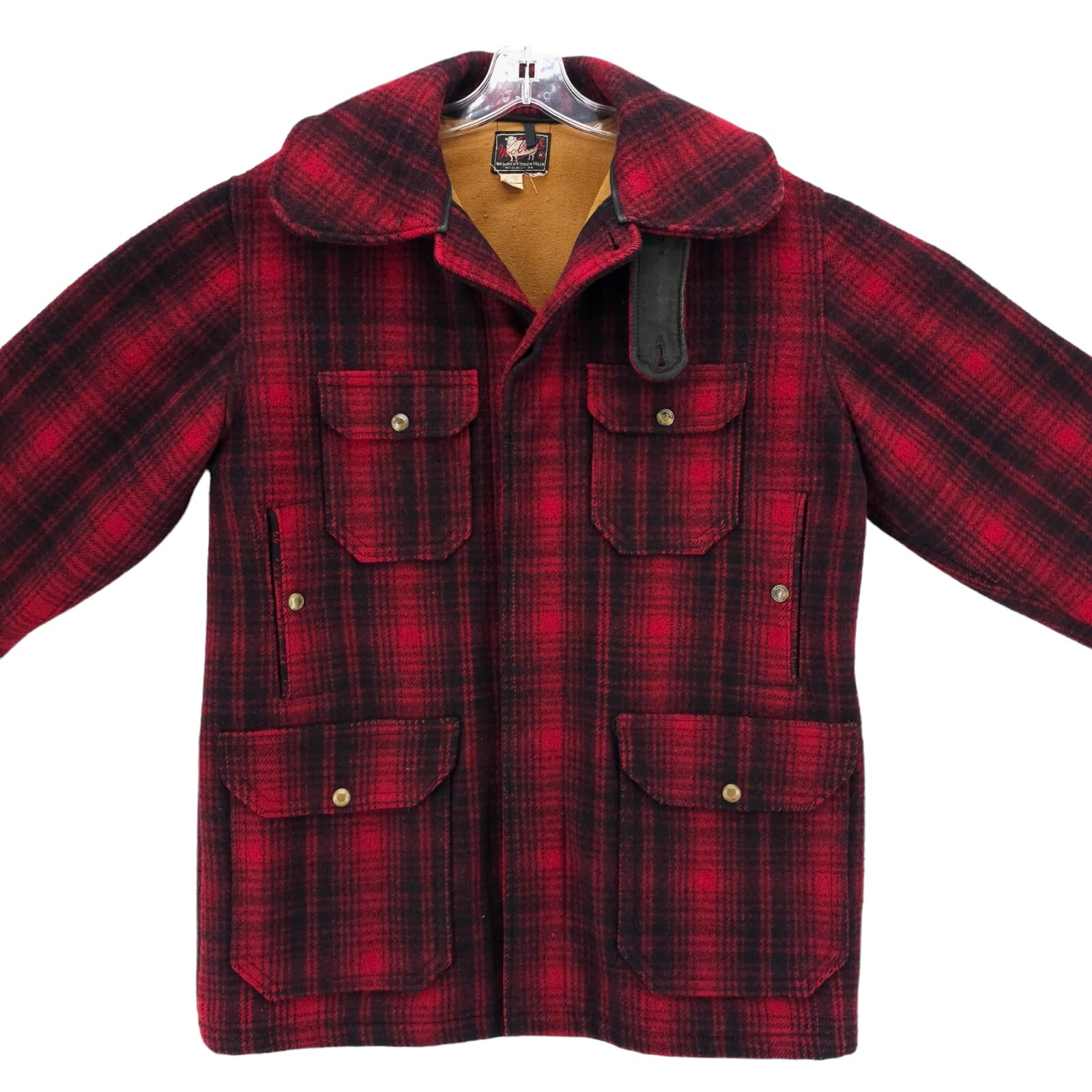 WOOLRICH Vintage 40s 50s Wool Hunting Jacket Red Buffalo Plaid Game Pouch Sz 40