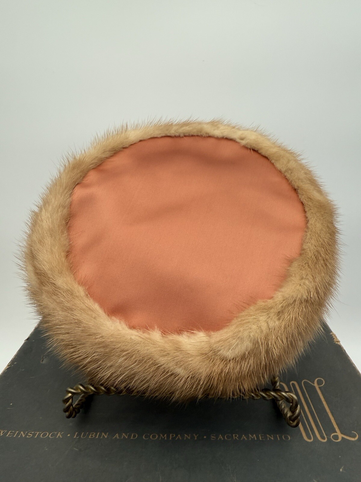 Mink Pink Pillbox Hat VTG Satin Trimmed Veeda Louisa Weinstock Lubin & Co