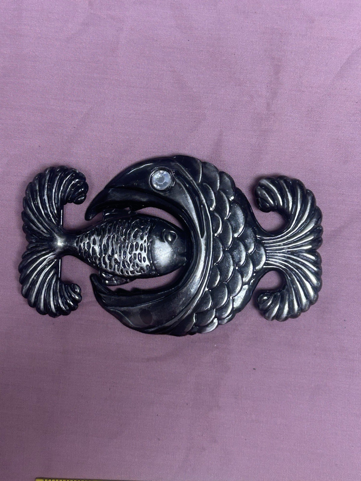 Vintage Interlocking Fish Belt Buckle Art Nouveau Style Two Piece Puzzle Boho