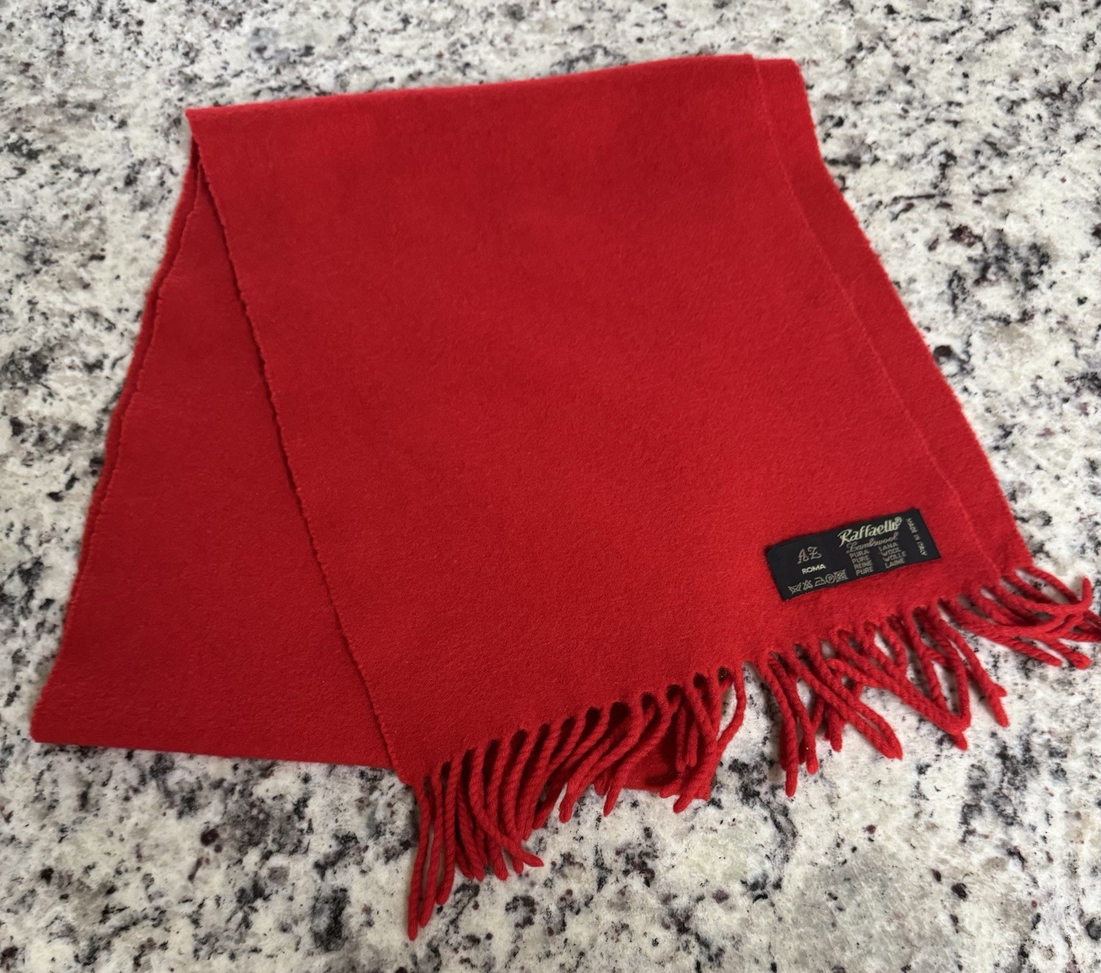 AZ ROMA RAFFAELLO Made In Italy Pure Lambs Wool Red Scarf with Fringe Unisex
