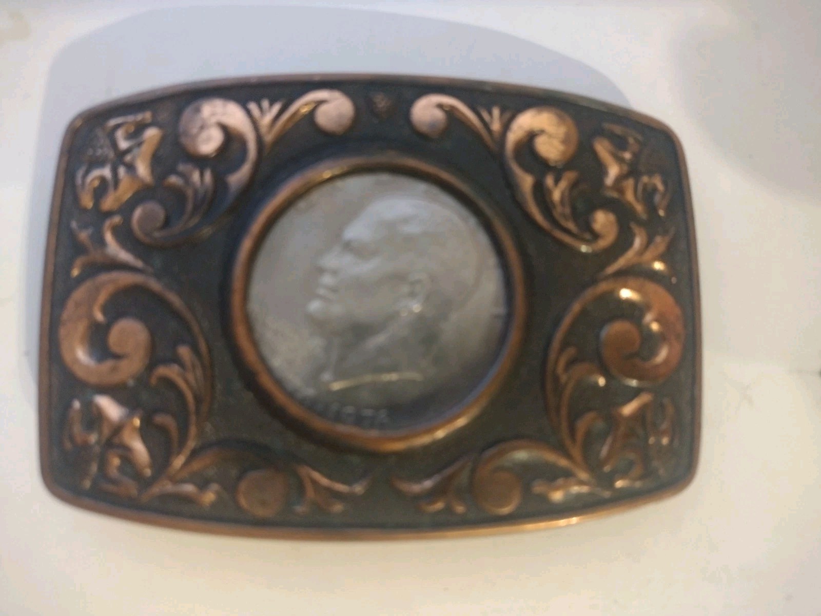 Bicentennial 1776-1976 Eisenhower Dollar Belt Buckle Metal 3.5 In X 2 In
