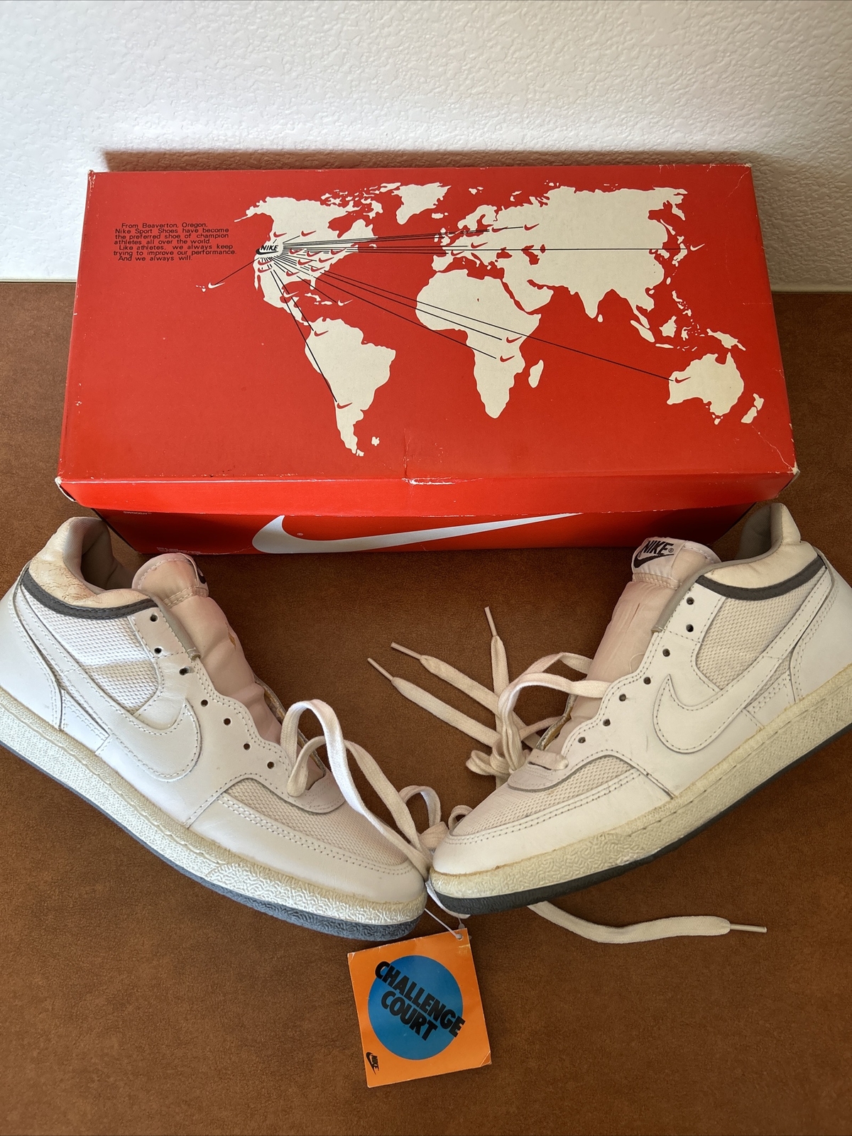 VTG Nike NOS 1984 Challenge Court Tennis McEnroe White Grey 80s 10.5 OG Box Map.