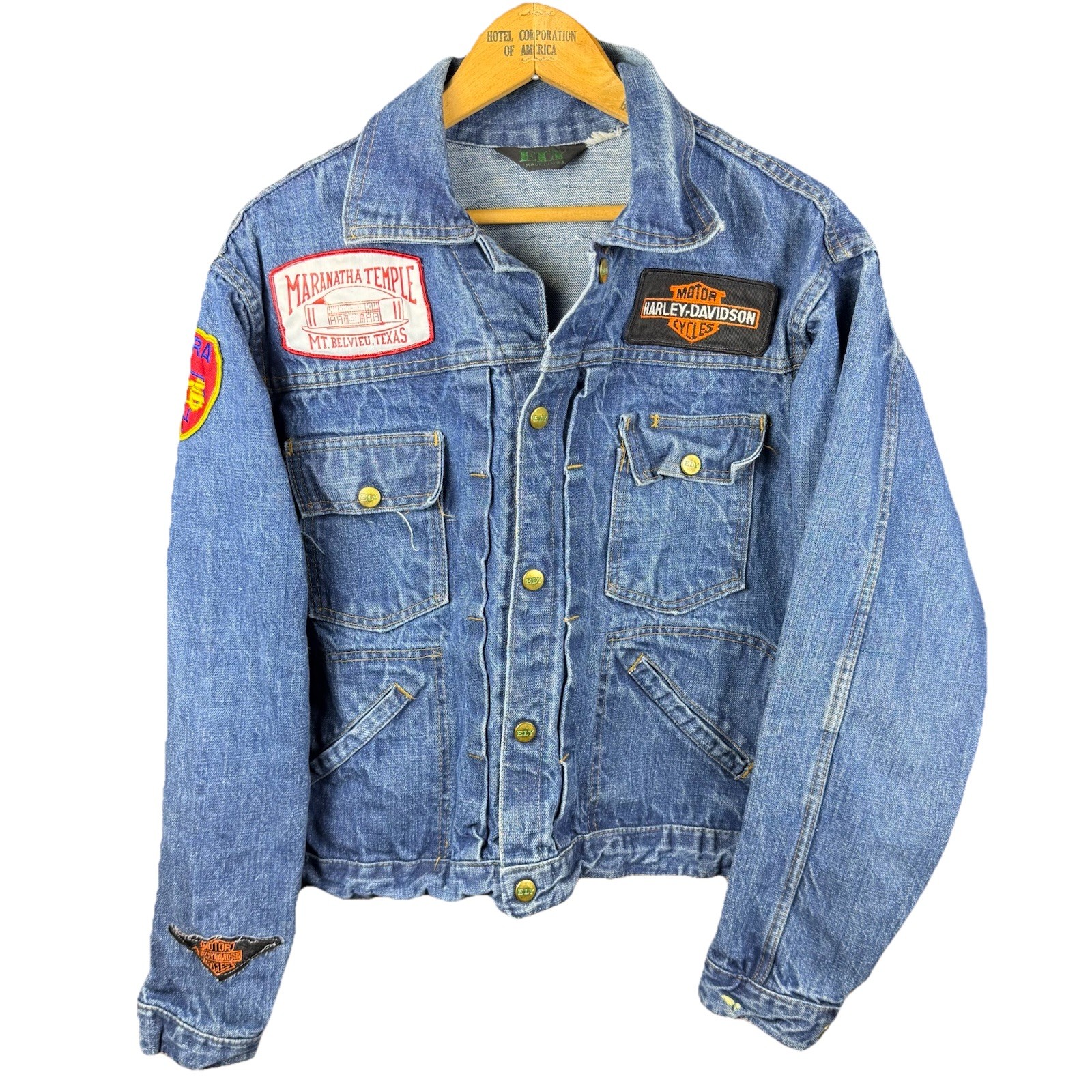 1960s ELY Denim Jacket Size S With Patches
