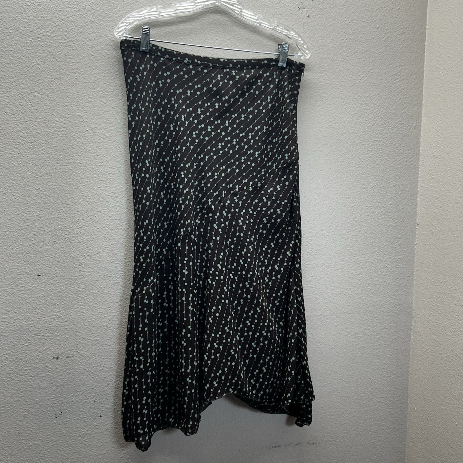 90s Y2K Vintage Maxi Skirt SZ 14 Brown Polka Dot Cyber Office Flowy Chiffon