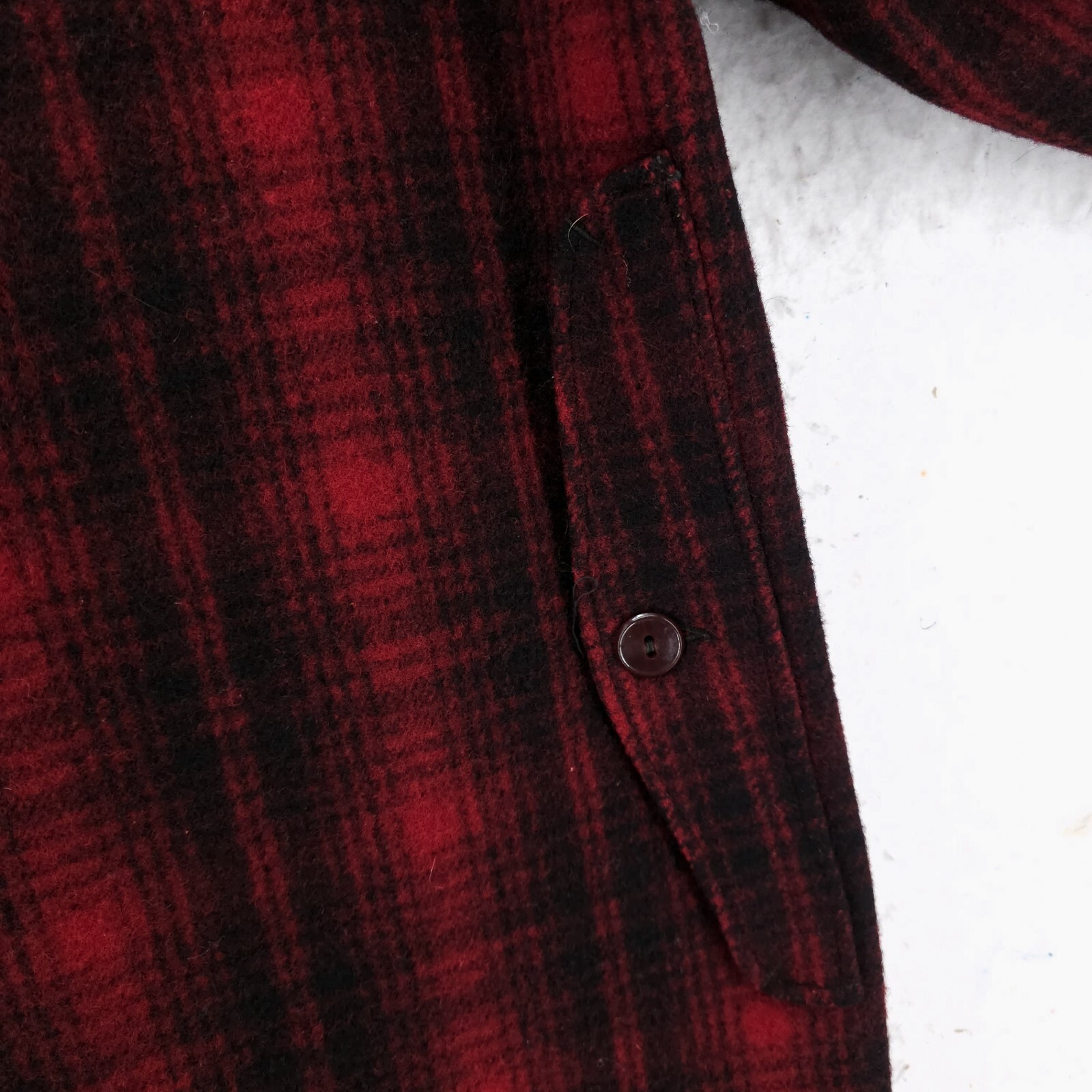 WOOLRICH Vintage 40s 50s Wool Hunting Jacket Red Buffalo Plaid Game Pouch Sz 40