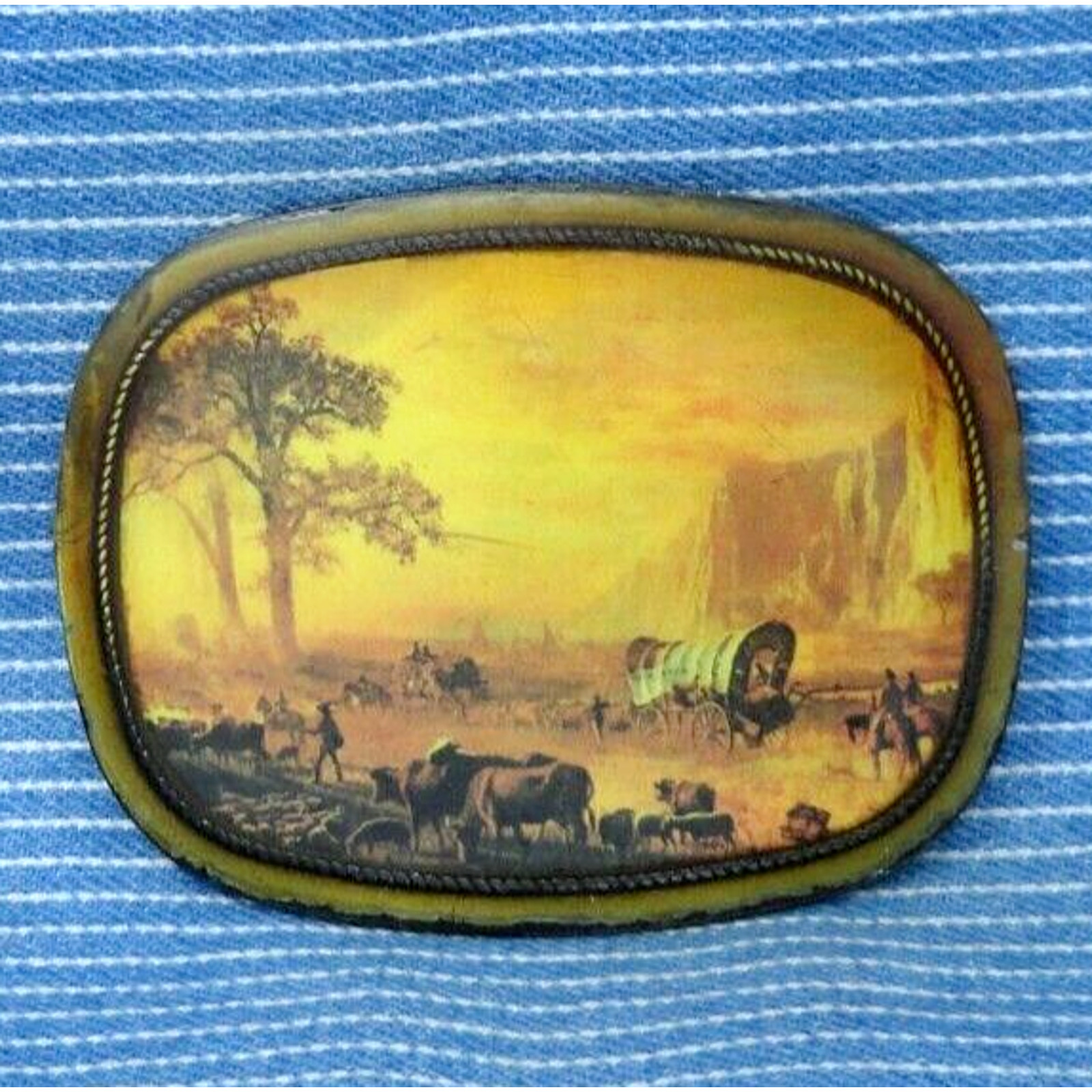 Western Wagon Train Belt Buckle American Frontier Vtg 1976 Pacifica Mfg .TYC303