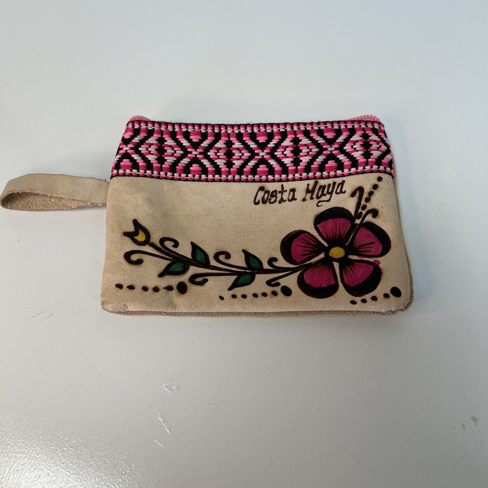 Handcrafted Embroidered Suede Painted Zipper Coin Purse
