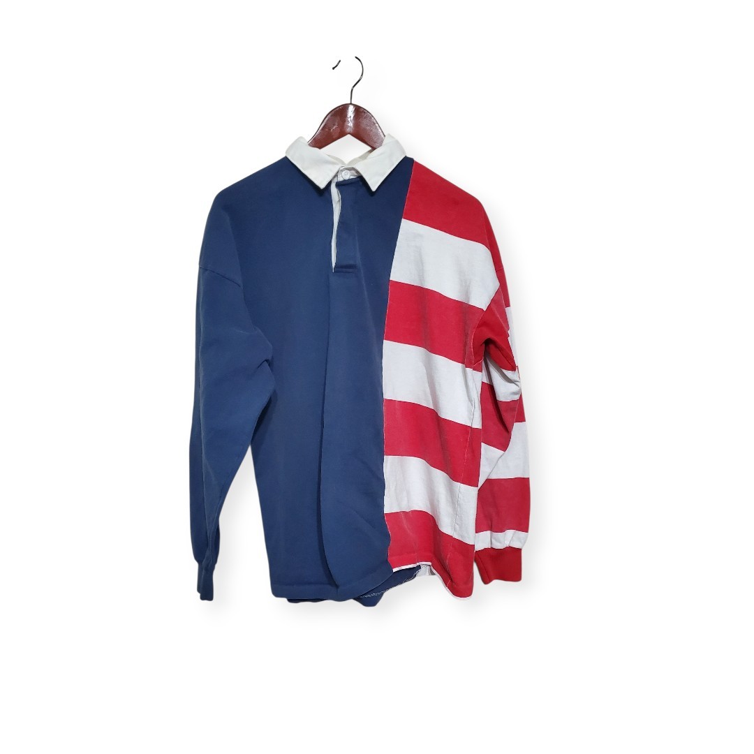 American Edition Mens L Vintage 90’s Single Stitch Long Sleeve Polo Rugby Shirt