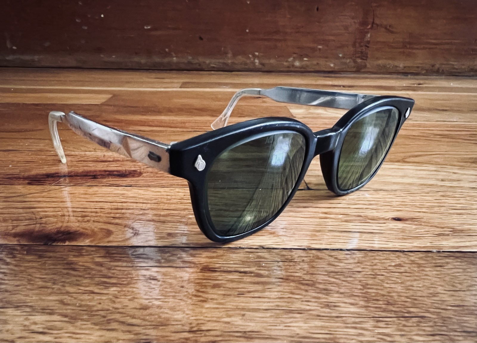 VTG A/O American Optical Z87 Flexi-Fit 6M Green Tint Horn Rimmed Safety Glasses