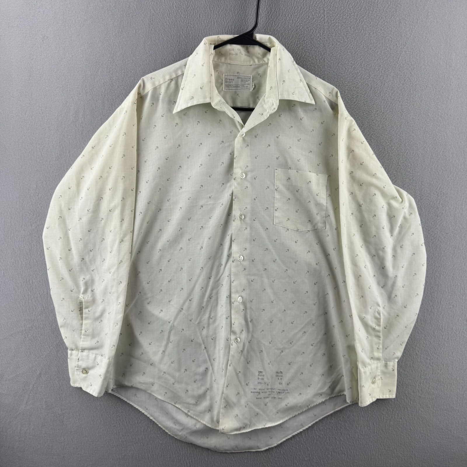 Vintage Sears Shirt Mens 16.5 x34 Cream Patterned 70s 80s Disco Polyester