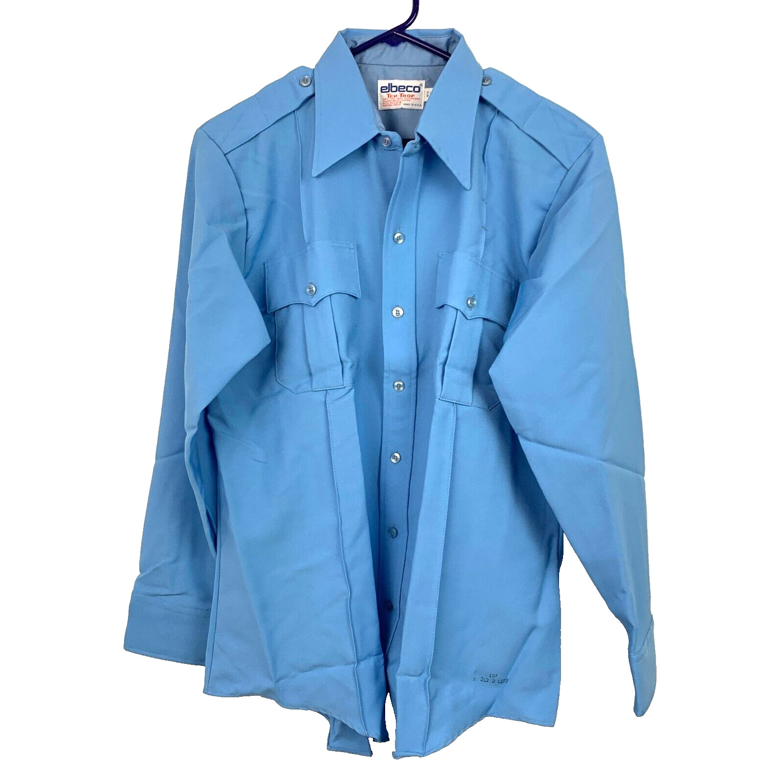 Vintage Elbeco Tex-Trop Blue Dacron Polyester Long Sleeve Uniform Shirt 34 16.5