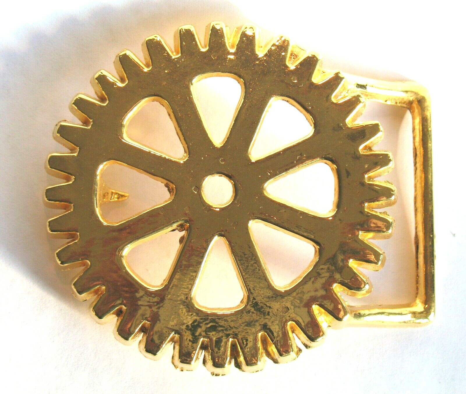 Brass GEAR Head Sprocket Belt BUCKLE Geometric Industrial Machine Age Mechanical