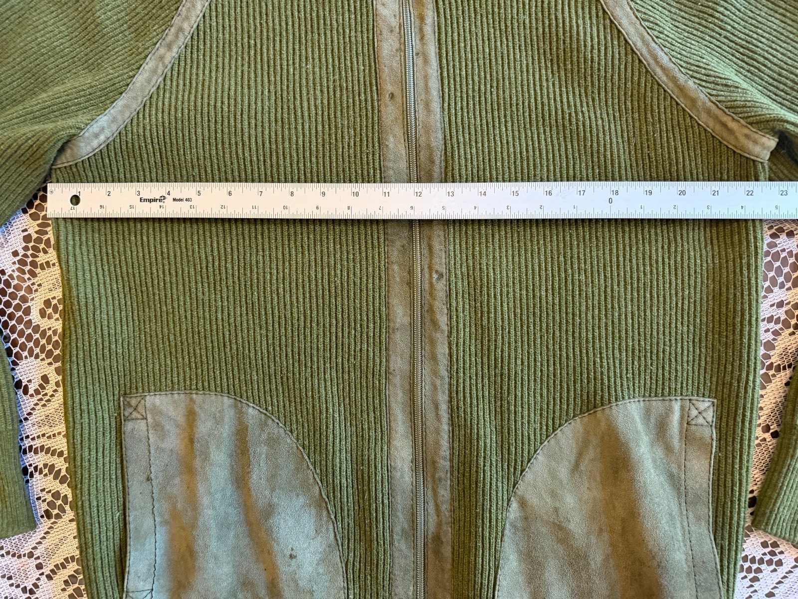 Vintage BALLY International Olive Green 100% Wool Suede Patch Cardigan Sweater L