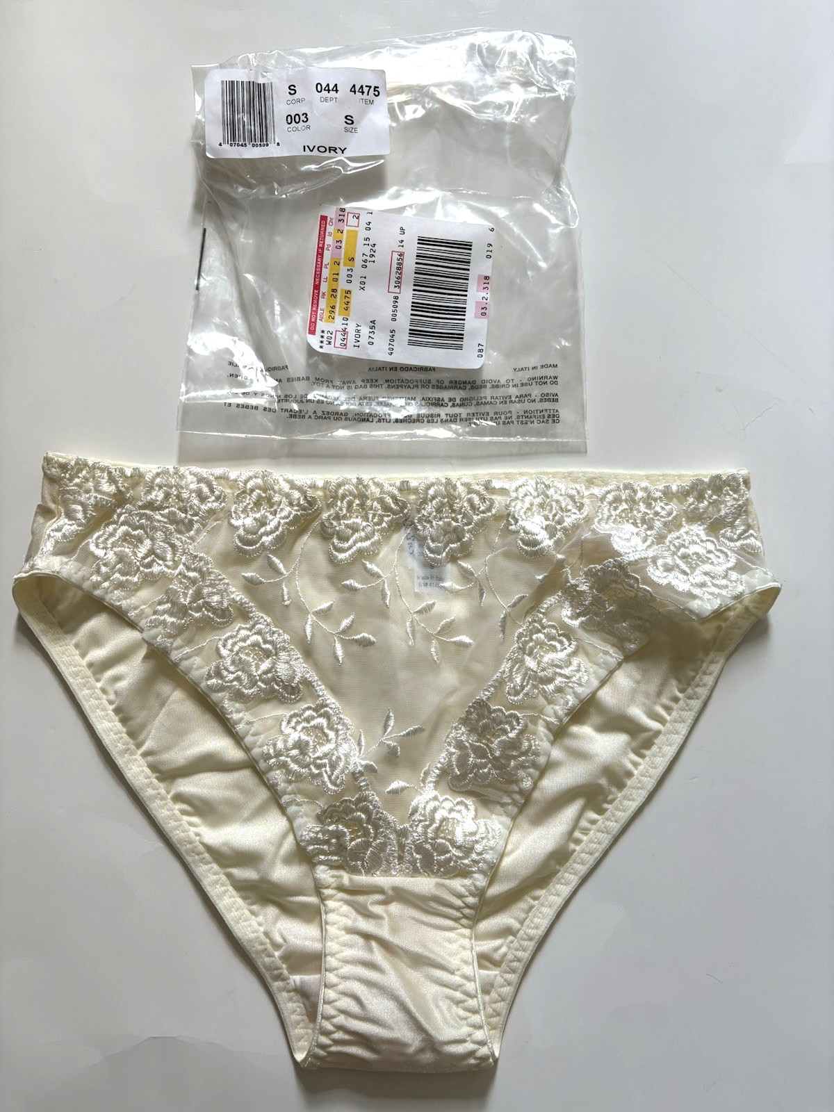 Vintage Bare Luxury Ivory Second Skin Satin Lace Front Ivory High Cut Panty S