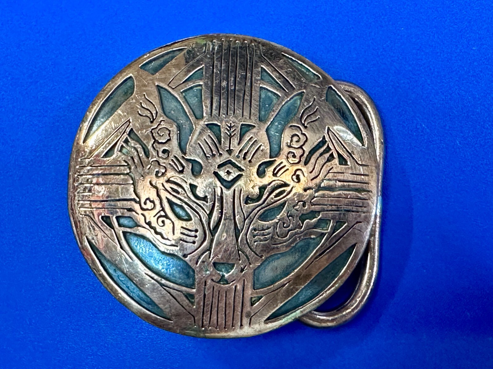 Jaguar Lion Tiger Puma Face Artisan Brass Hippy Vibe Vintage Round Belt Buckle