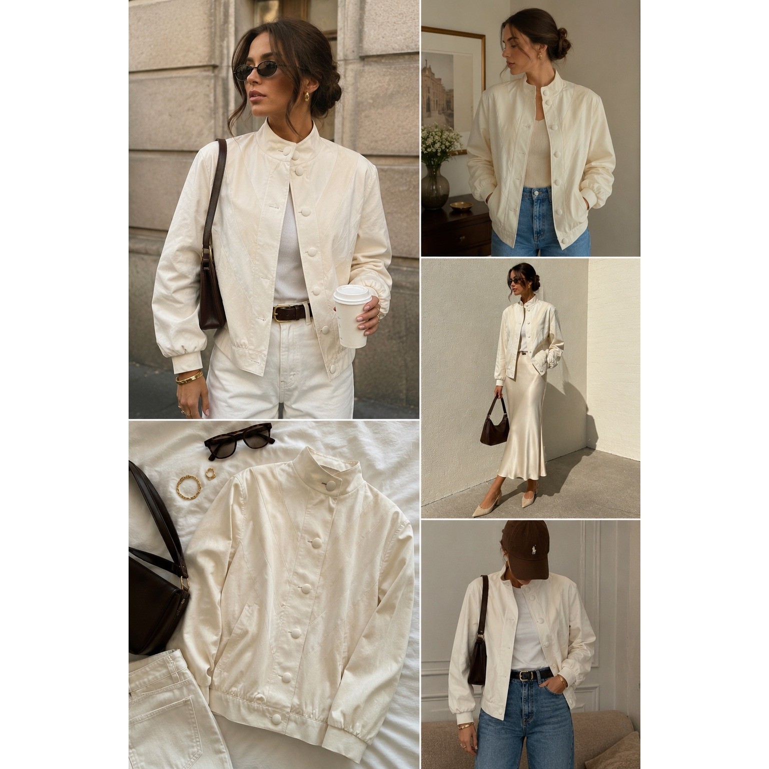Vintage Women’s Ivory Faux Suede Jacket Mock Neck Lightweight Coat Made in USA