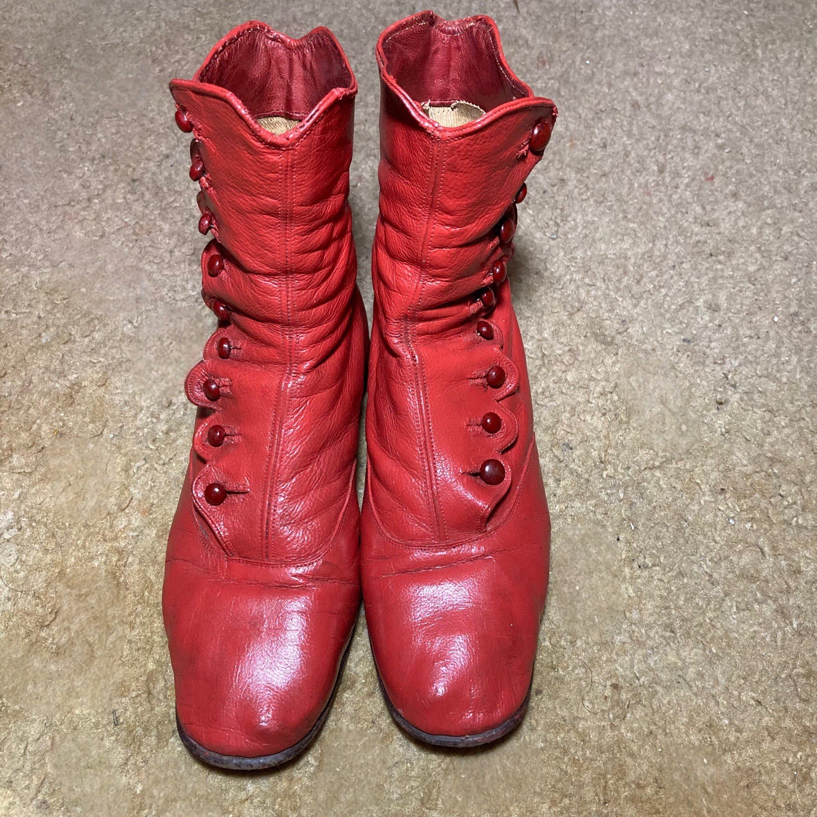 Antique Victorian 1800s Red Child High Top Button Up Boots
