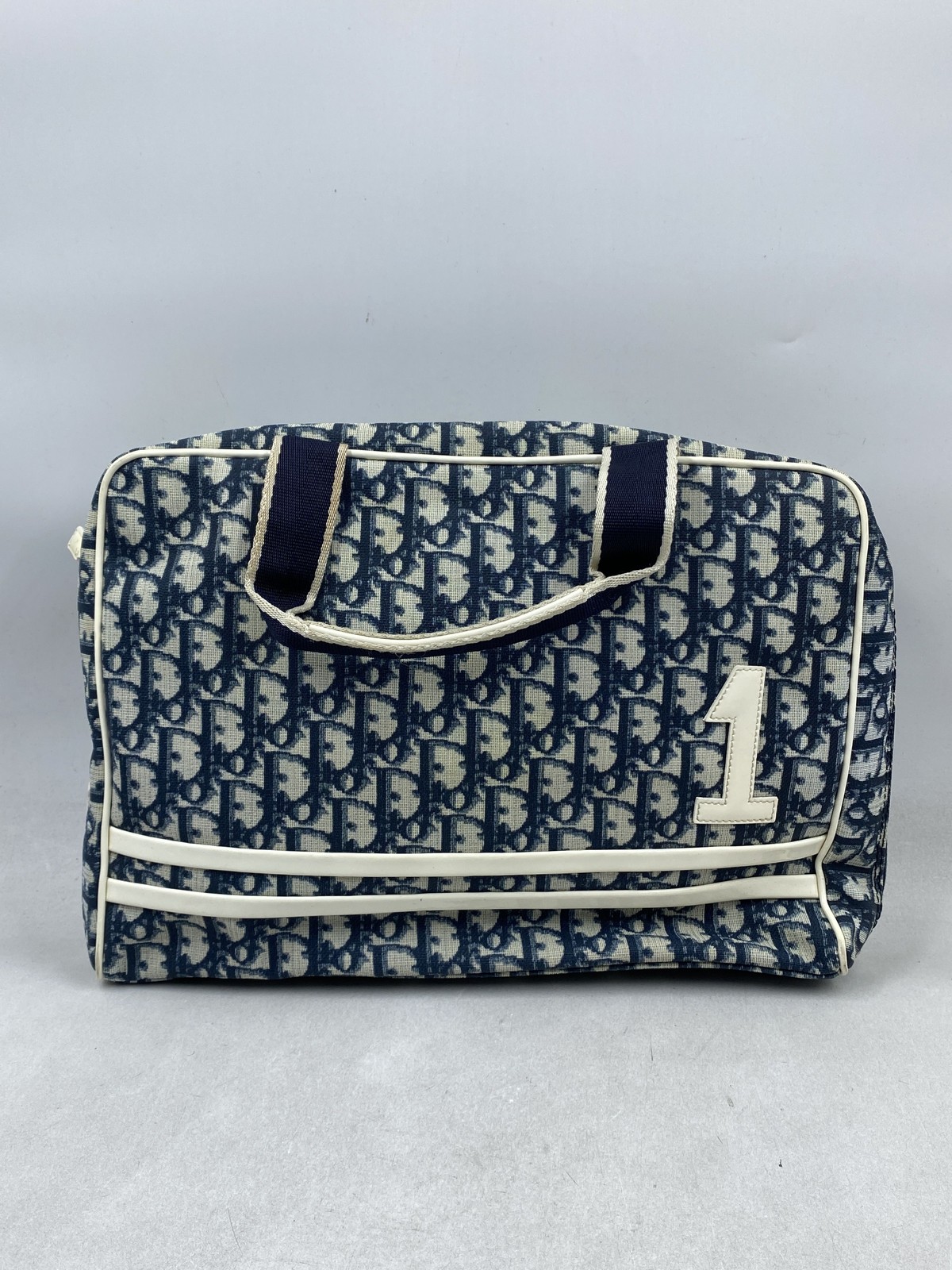 Vintage 2000s Christian Dior Navy Trotter Oblique Satchel Bag Galliano 1 Patch