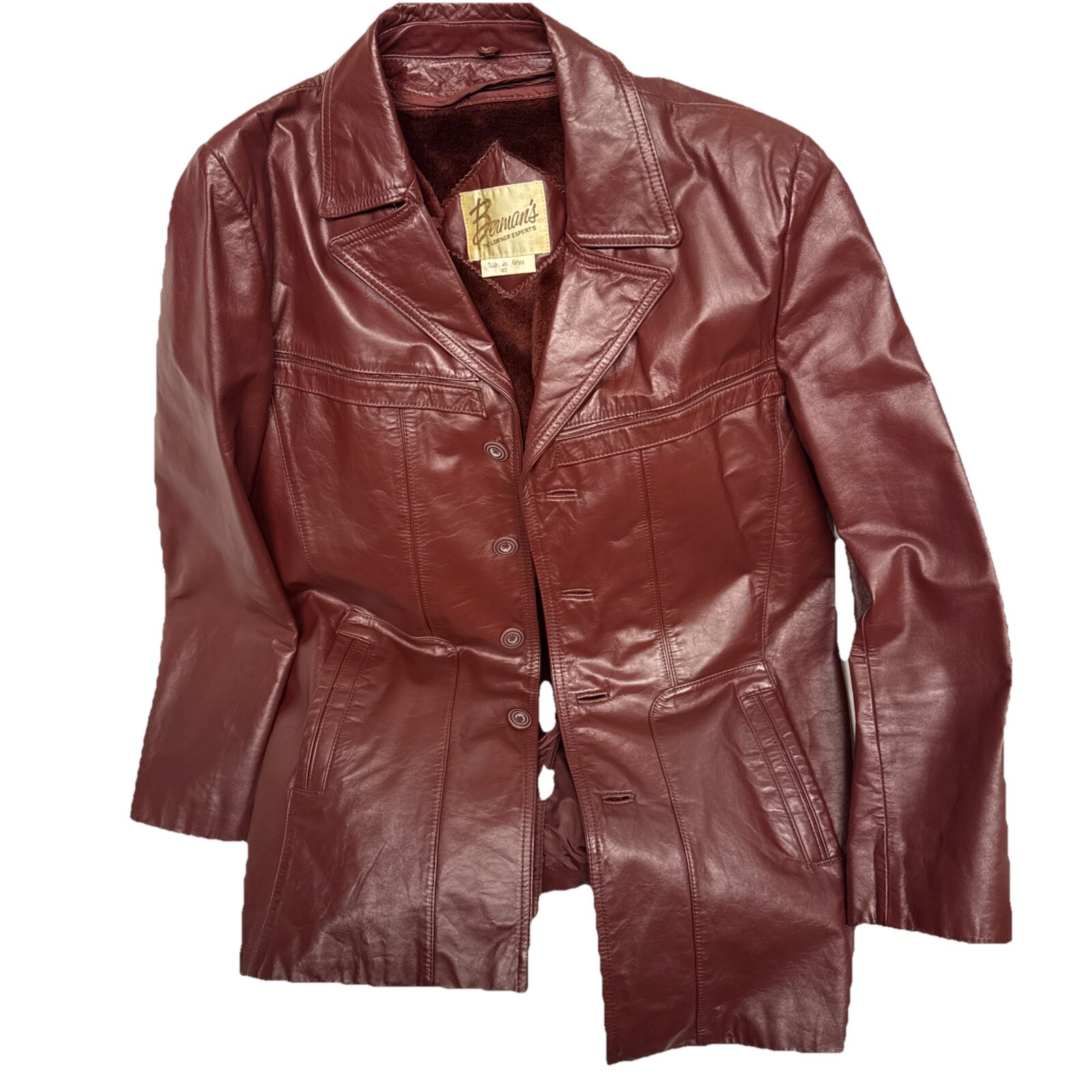 VTG Bermans Burgundy Fight Club Genuine Leather Jacket Mens Size 40 Brad Pitt