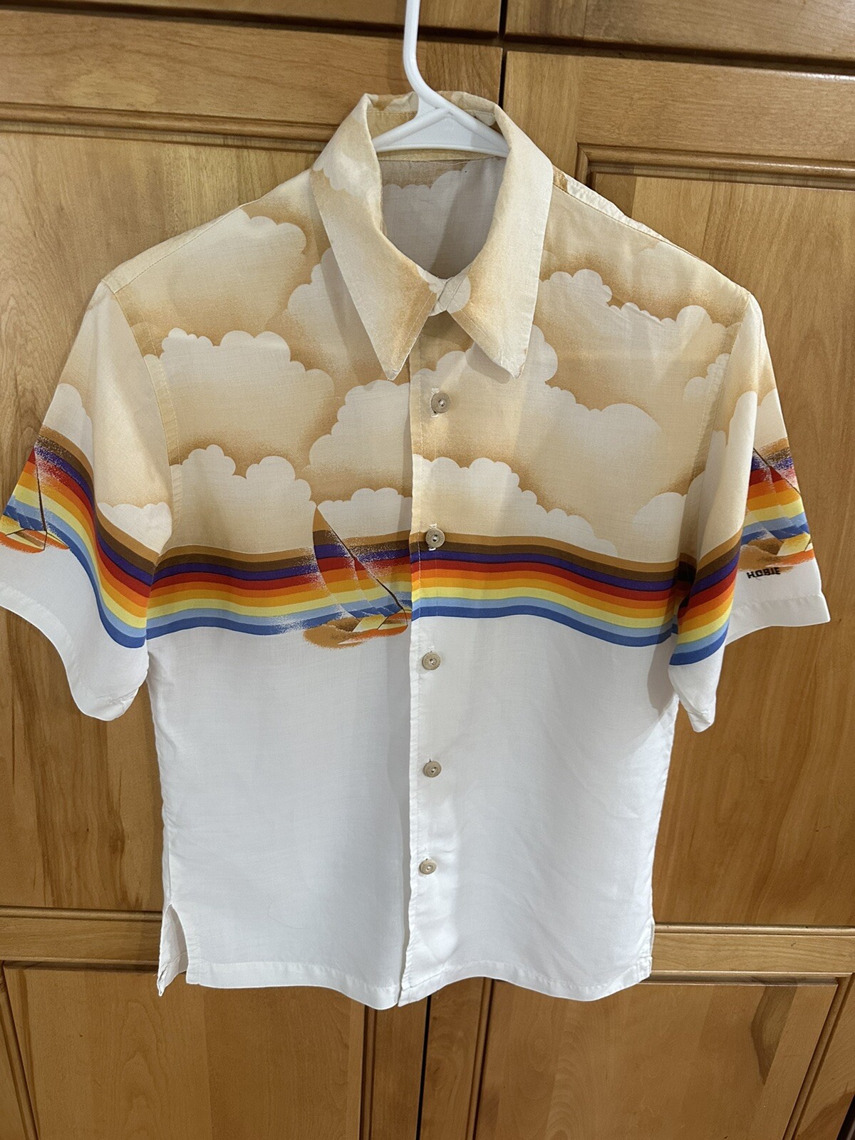 Vintage Hobie 70s 80s Sailboat Horizon Button Front Shirt 37” Chest XS