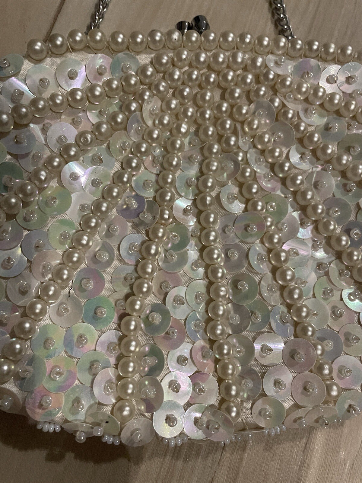 Vintage Pearl Sequin Evening Bag Mister Ernest Simon Hong Kong 7”x5” Occasions