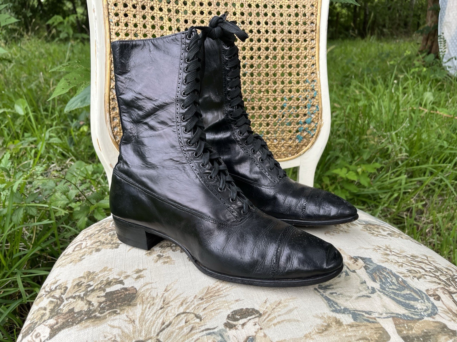 Antique Edwardian Mens Boots – 1900-1910, Black Leather Excellent Cond.